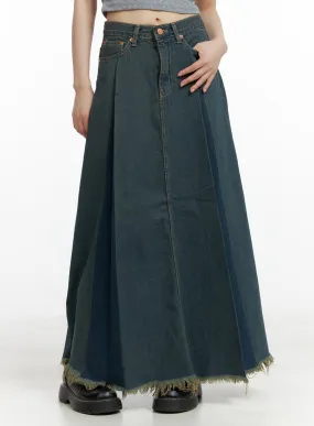 Distressed Hem Denim Maxi Skirt CL403