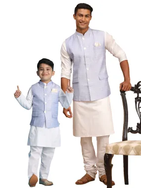 Jashvi Lavender Woven Jacket With White Kurta and Pyjama Baap Beta Set