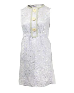 Metallic Floral Jacquard Sheath Dress in Lavender Polyester