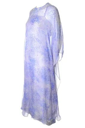 RESERVED // Balmain Boutique Paris Vintage Purple and Blue Floral Silk Chiffon Dress and Caftan