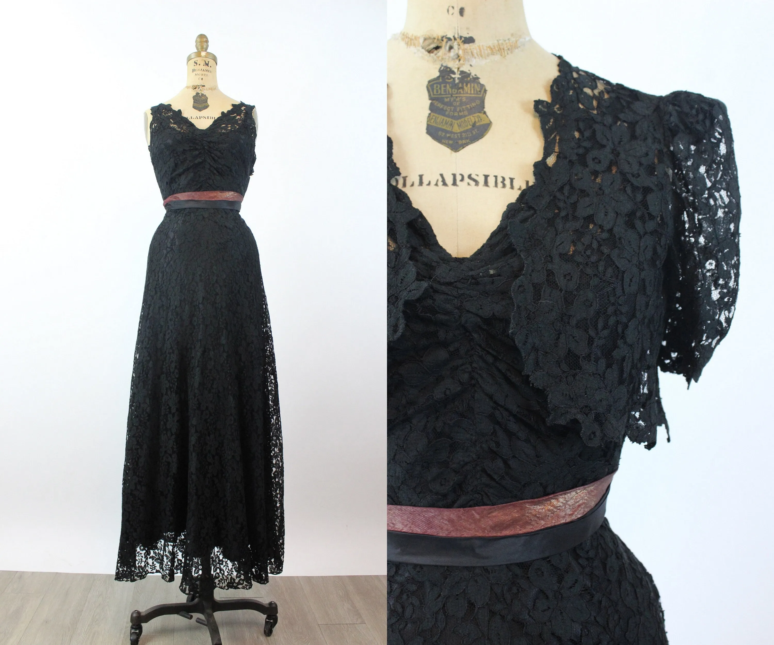 1920s BLACK LACE dress and bolero xs | new winter