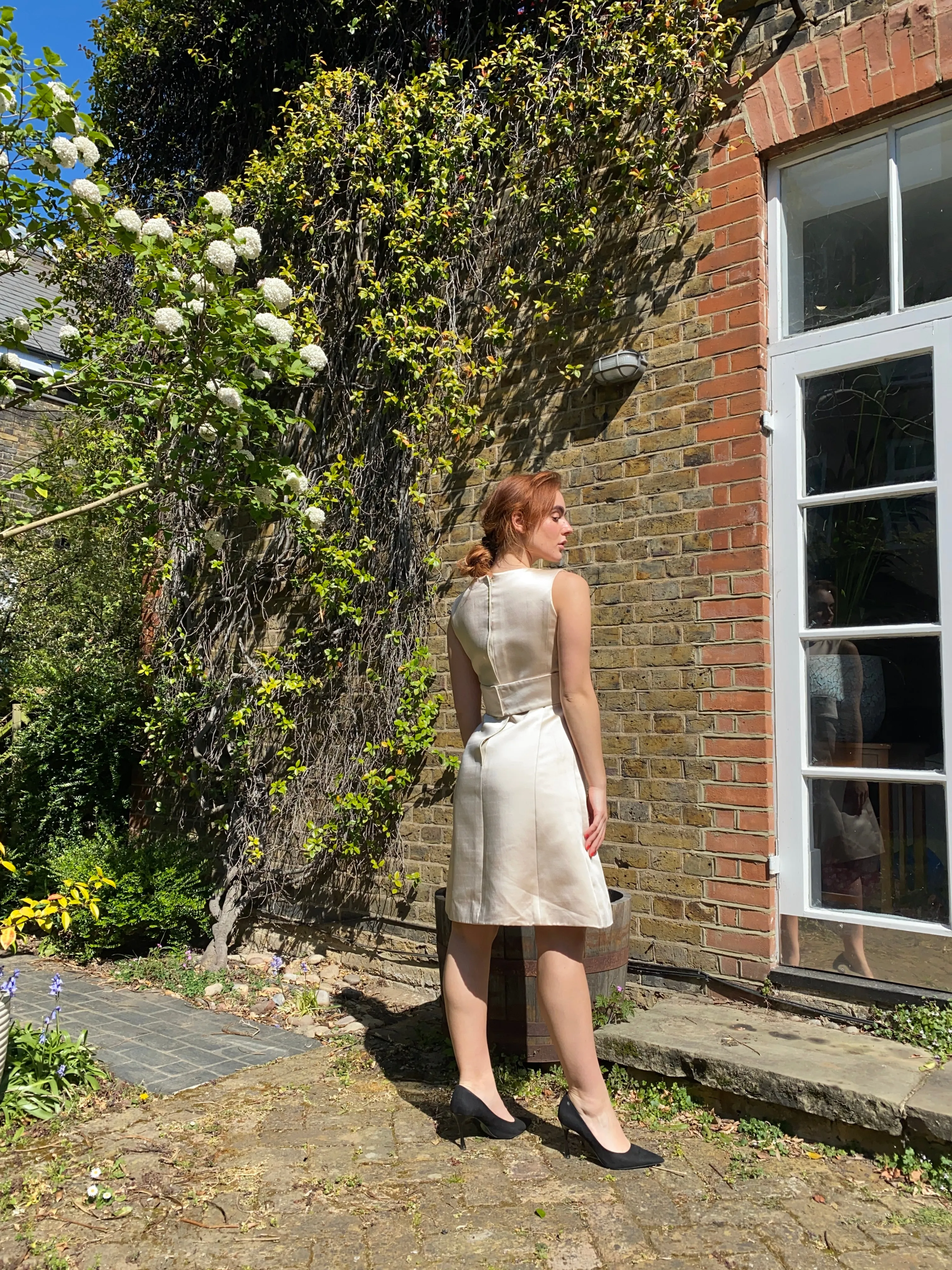 1960s I. Magnin Cream Silk Occasion Dress With Diamante Detail