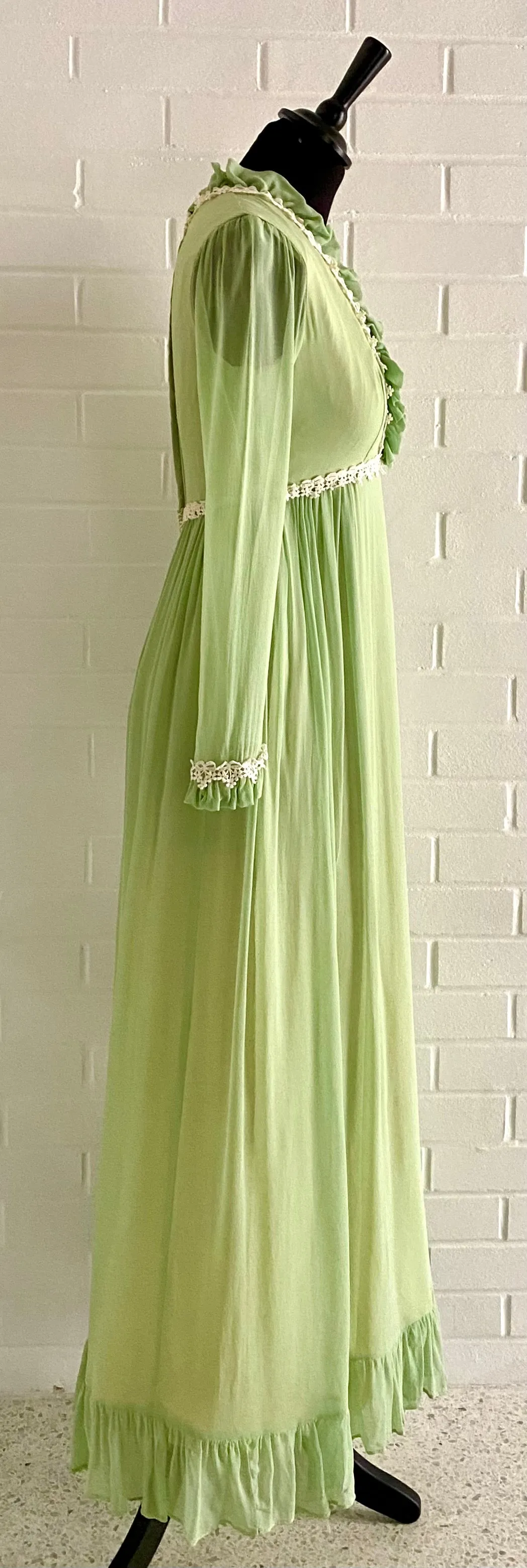 1960s Light Green Chiffon & Taffeta Maxi Dress