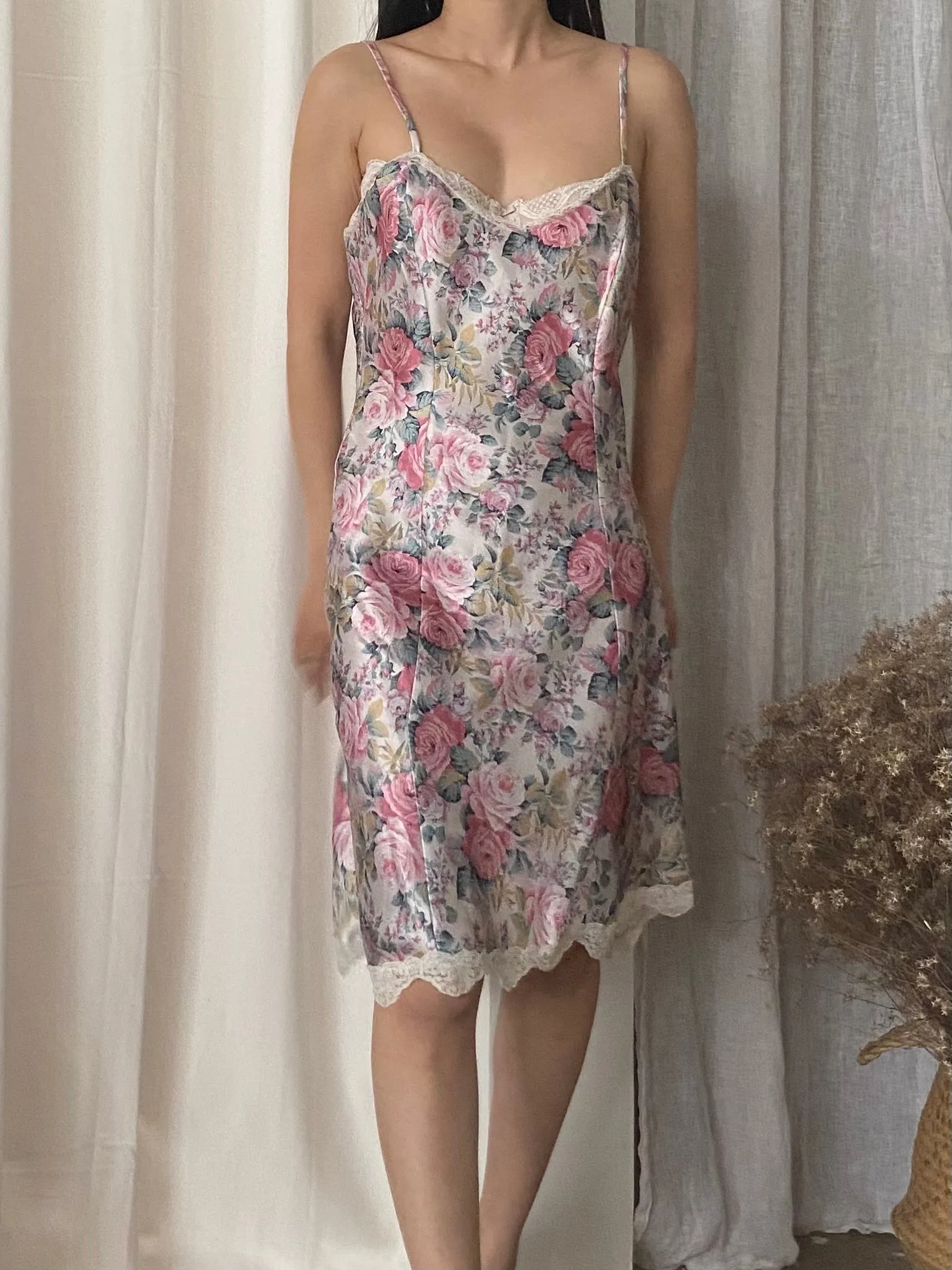 1980s Floral Slip Dress - M