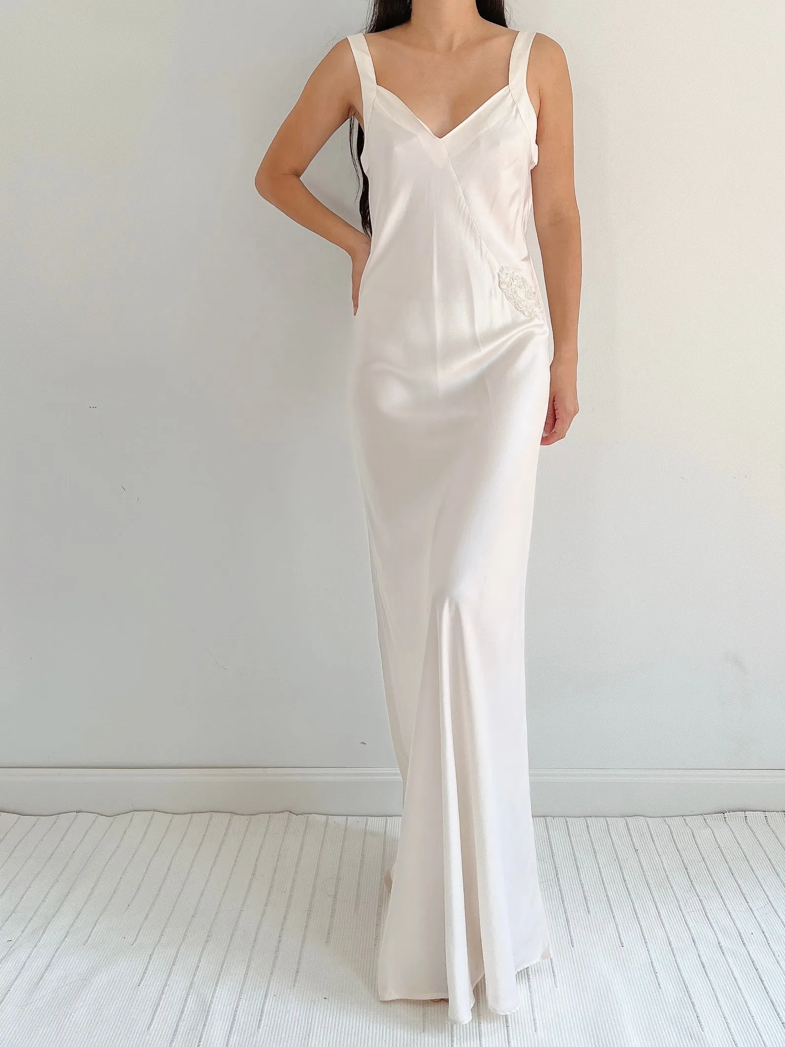 1980s Ivory Silk Bias Slip Dress - S/M