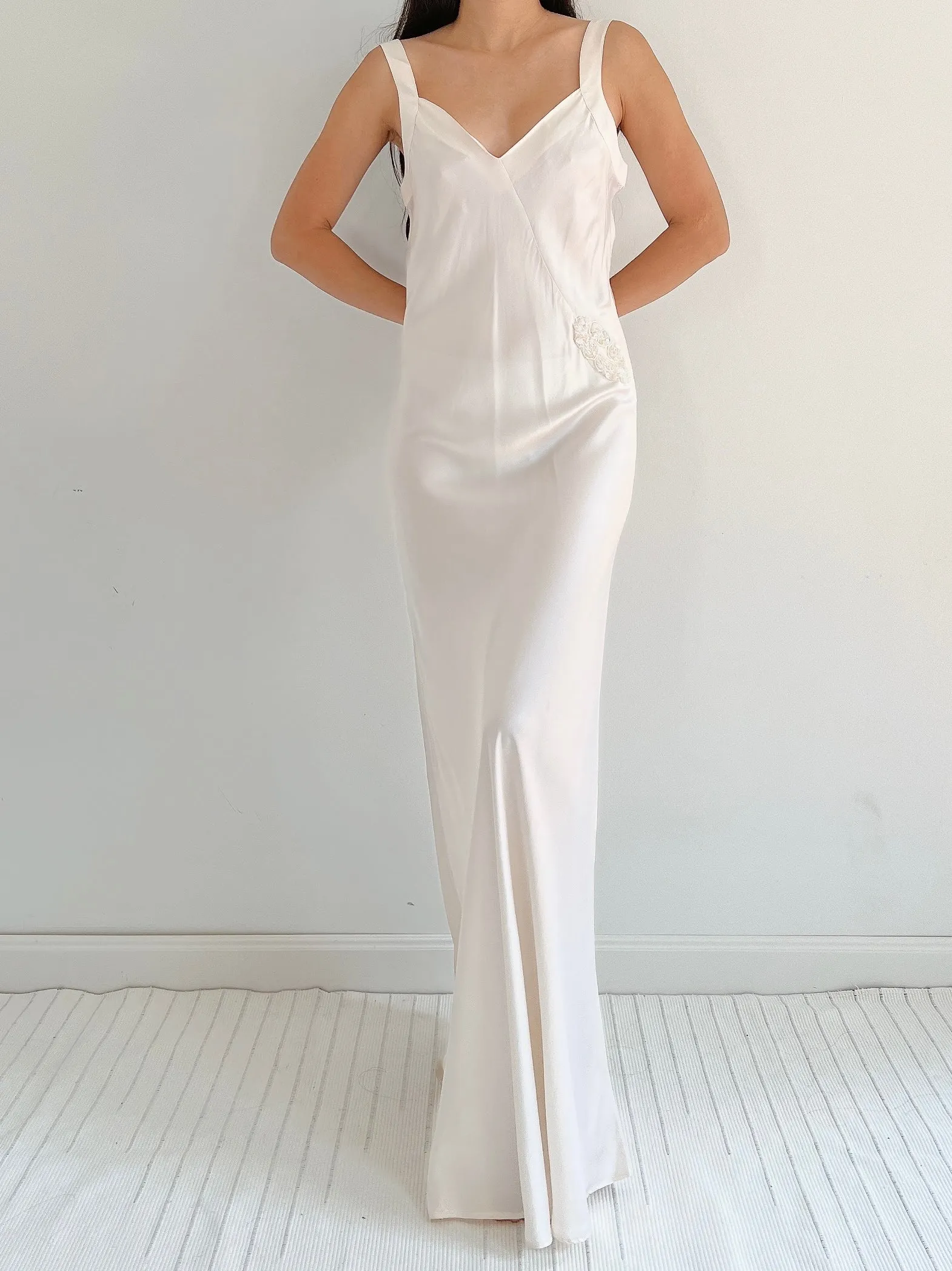 1980s Ivory Silk Bias Slip Dress - S/M