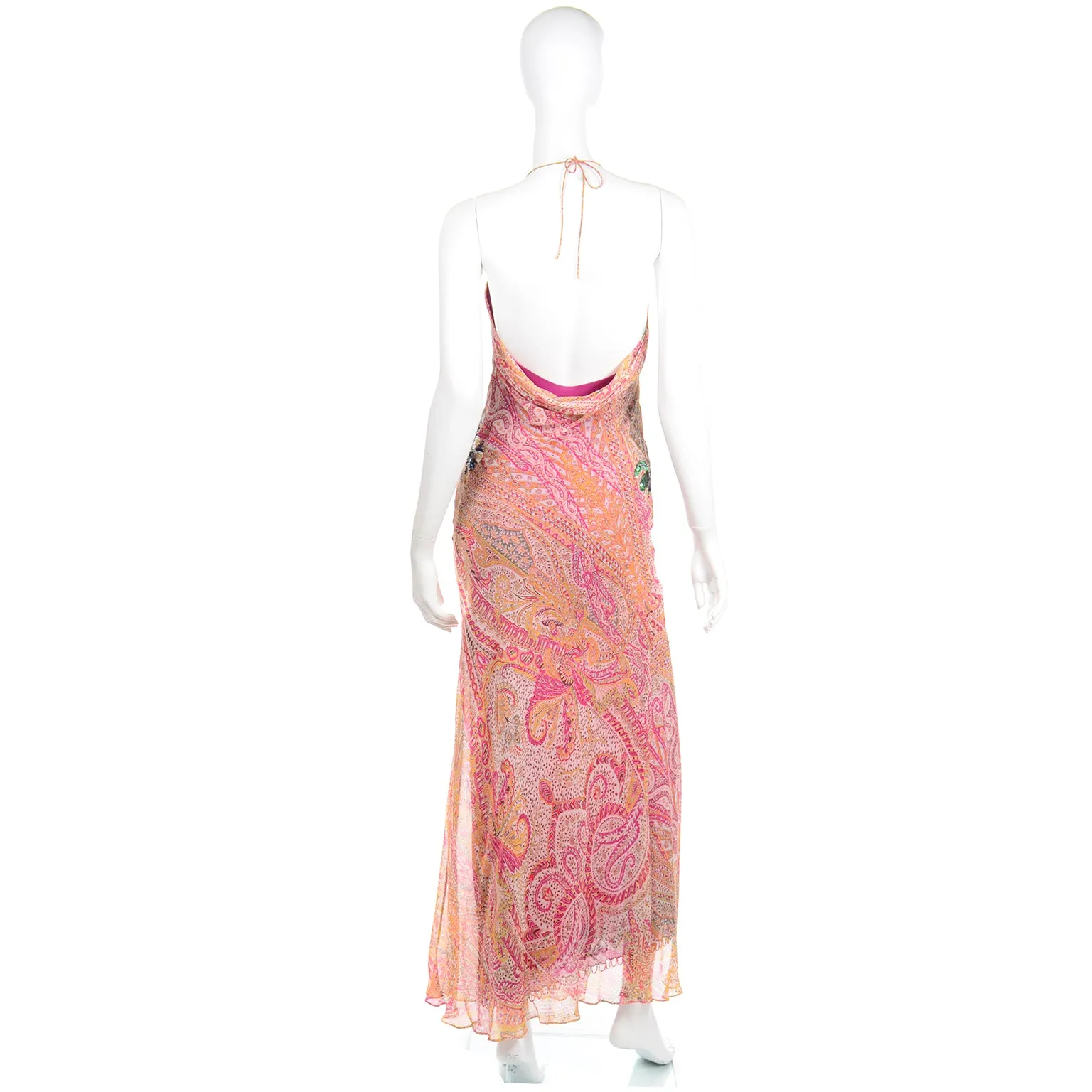 2000s Jenny Packham Silk Bias Cut Evening Dress w/ Beading and Sequins