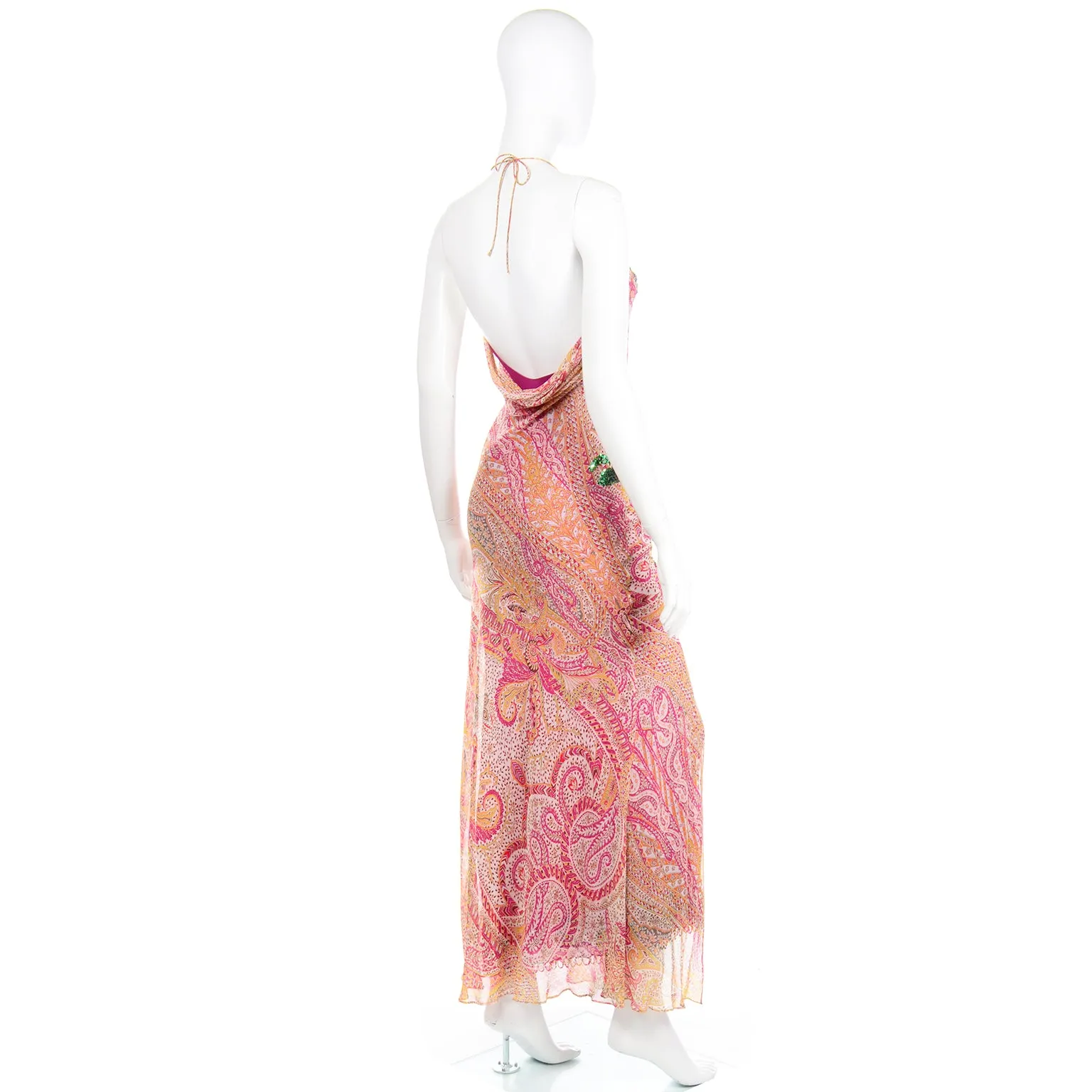 2000s Jenny Packham Silk Bias Cut Evening Dress w/ Beading and Sequins