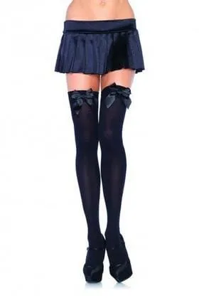 2252L      Sexy Bow Top Opaque Black Nylon Black Stockings - LAST CHANCE - Final Closeout!