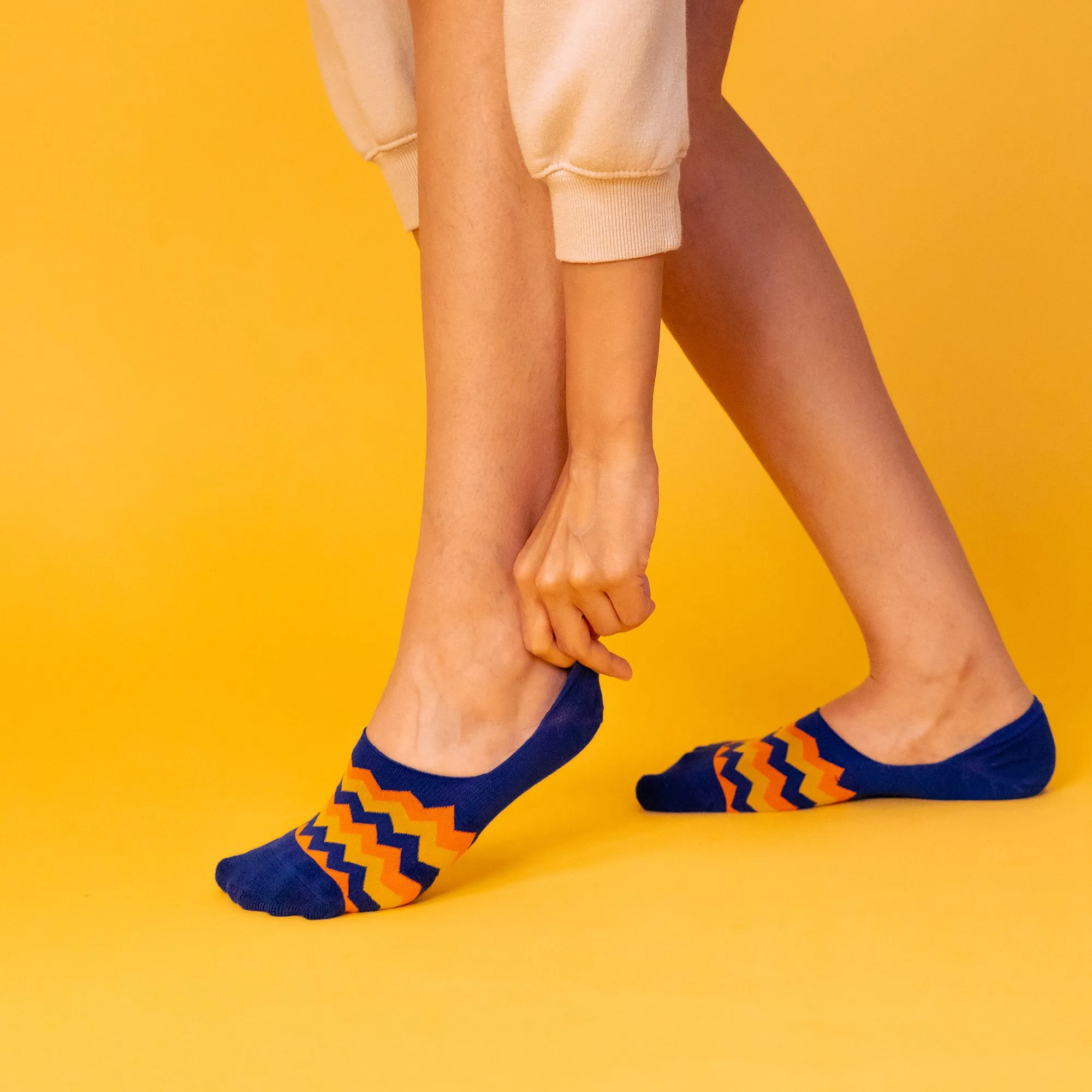 270° Non-Slip No Show - ZigZag (Navy / Orange)