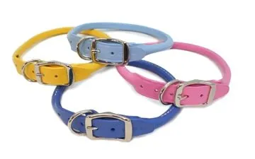 30" Rolled Round Leather Dog Collar - Many Colors