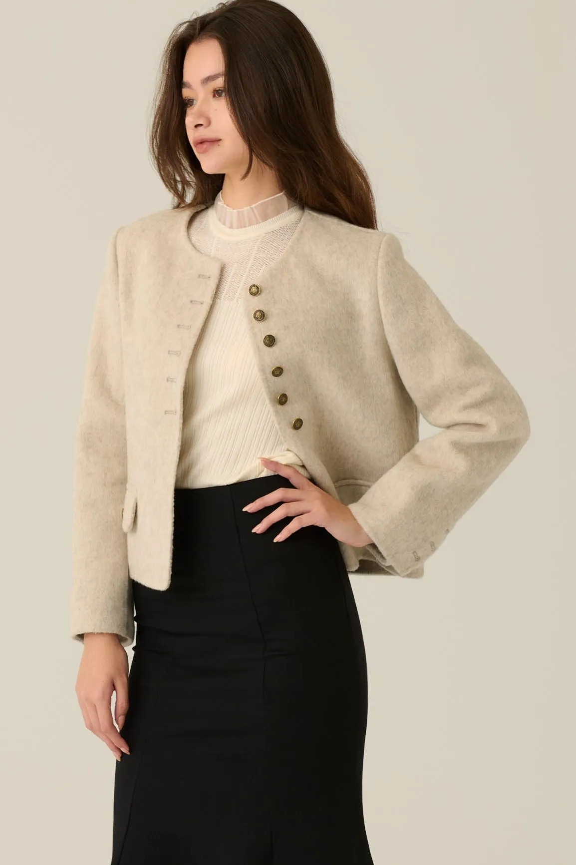 66.6% wool blend coat in beige