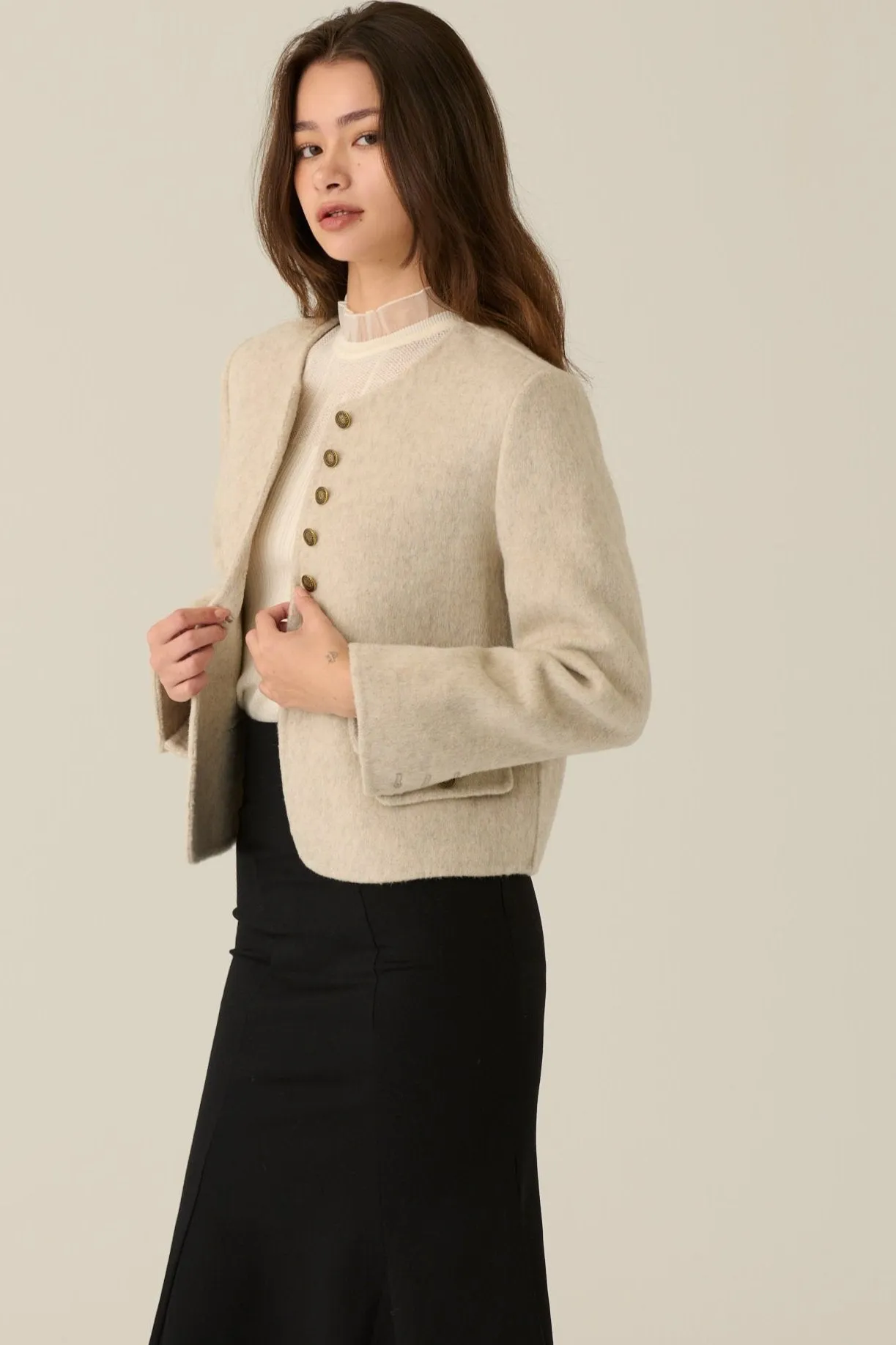 66.6% wool blend coat in beige