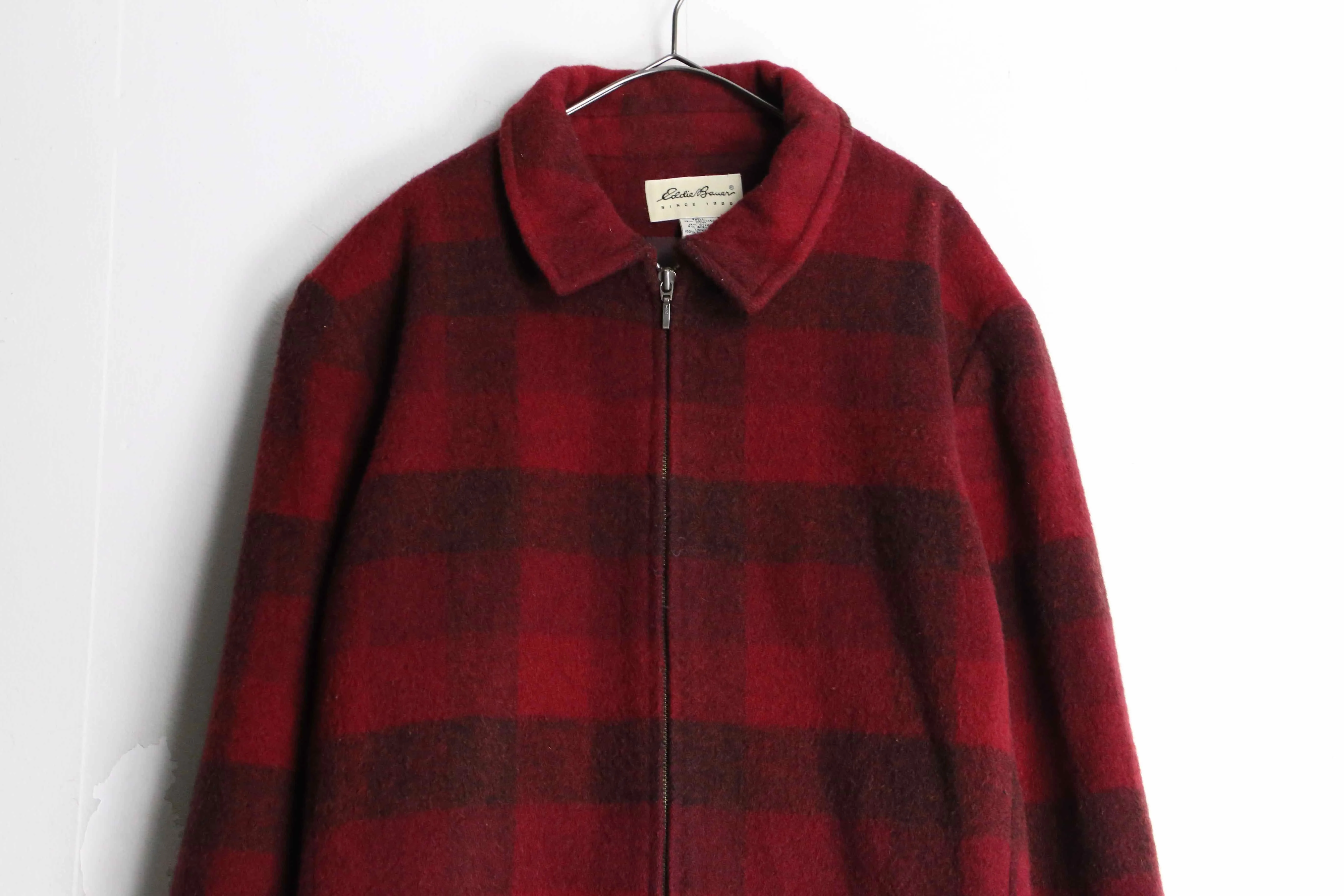 90s ”Eddie Bauer” red color wool check short coat