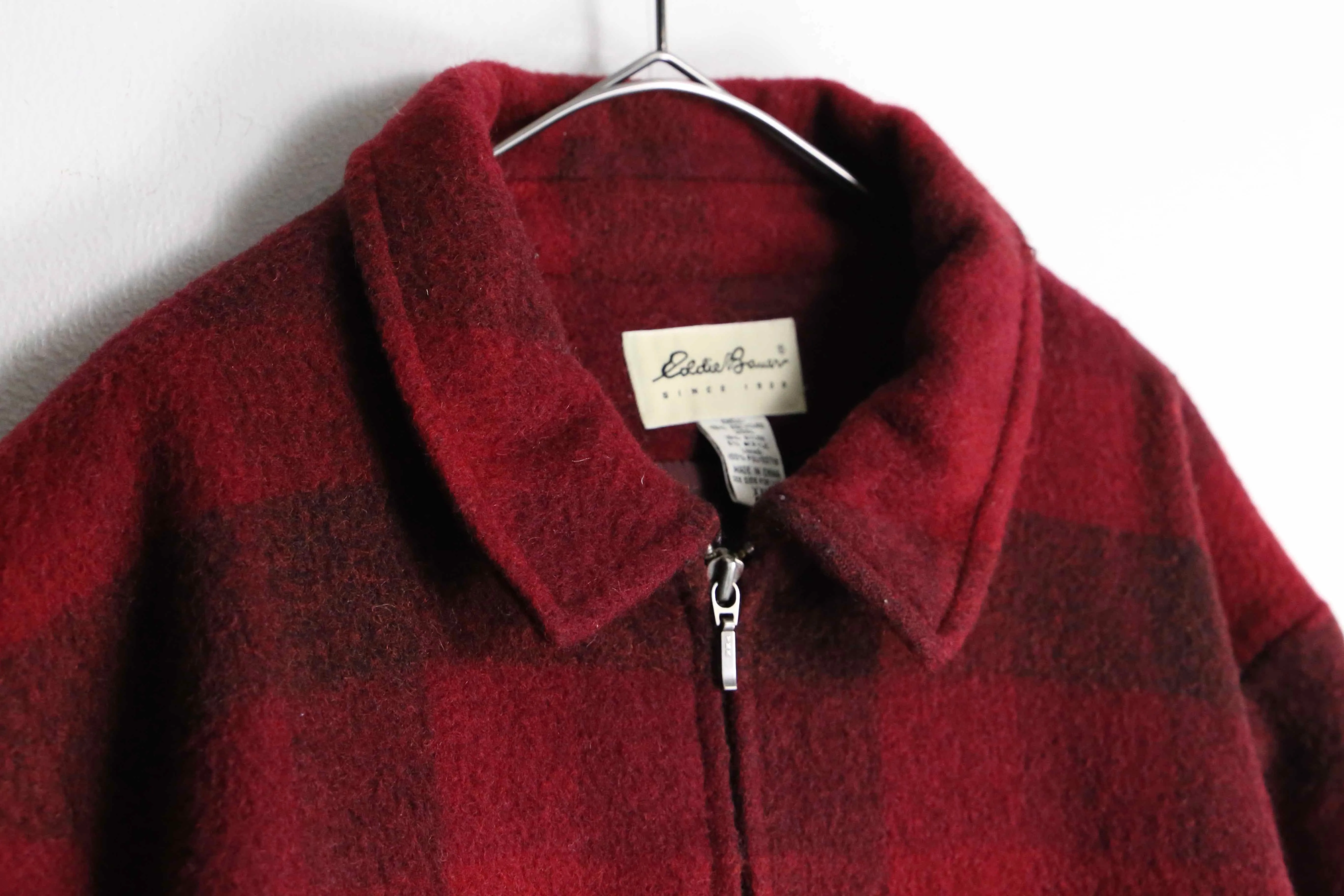 90s ”Eddie Bauer” red color wool check short coat