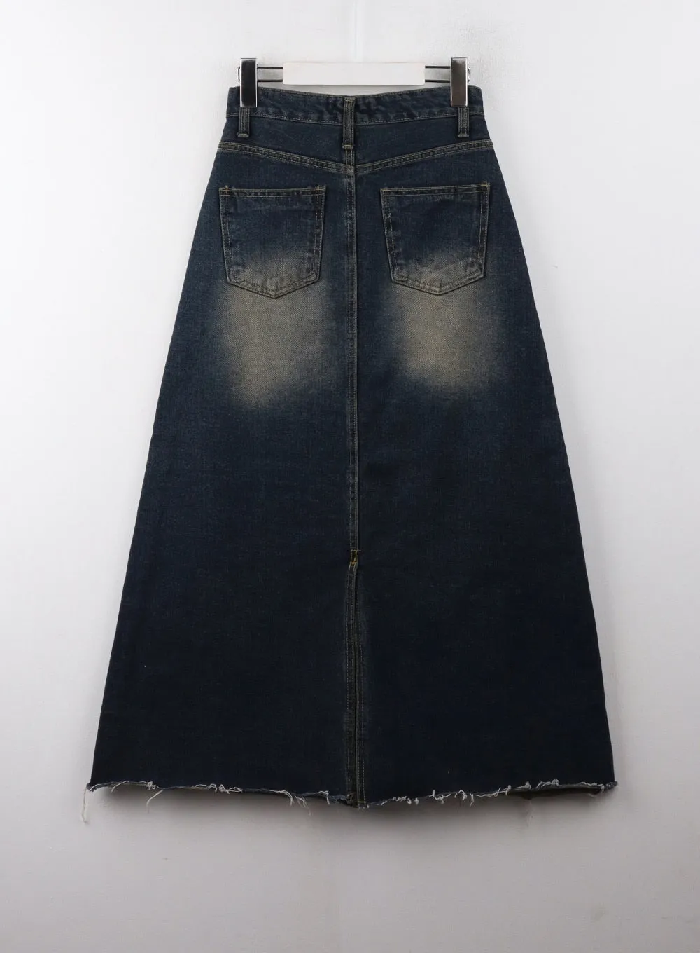 A-Line Distressed Denim Maxi Skirt CD329