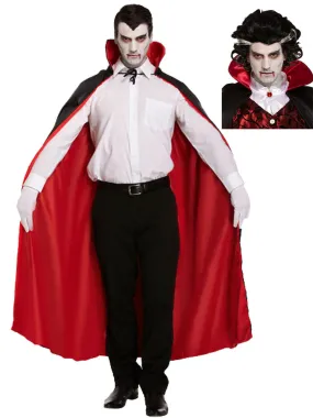 Adults Reversible Red Cape Vampire Wig Fake Blooded Cleaver Halloween Dracula Vampire Scary Fancy Dress Costume