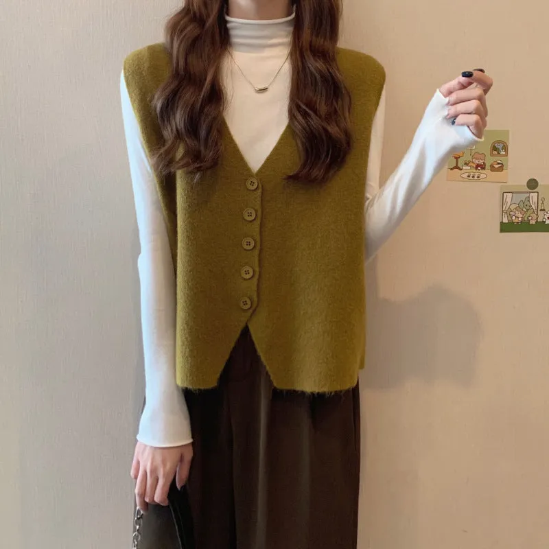 Aiertu dress to impress outfits Women's Korean-Style Knitted Vest Spring and Autumn Sweater Overwear Vest Sleeveless Vest