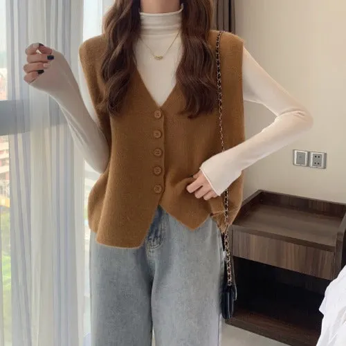 Aiertu dress to impress outfits Women's Korean-Style Knitted Vest Spring and Autumn Sweater Overwear Vest Sleeveless Vest