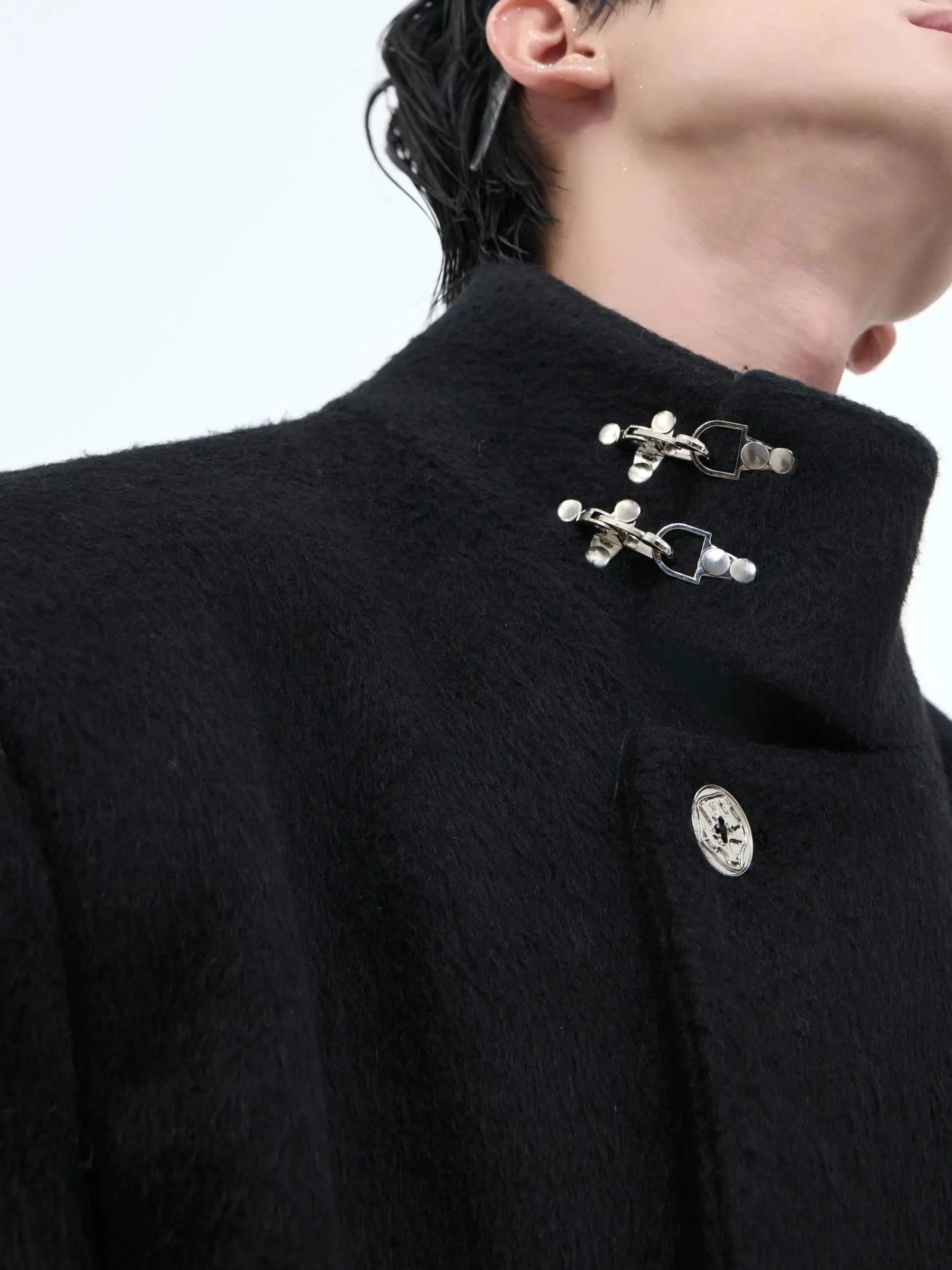 Airplane Button Stand Collar Wool Coat