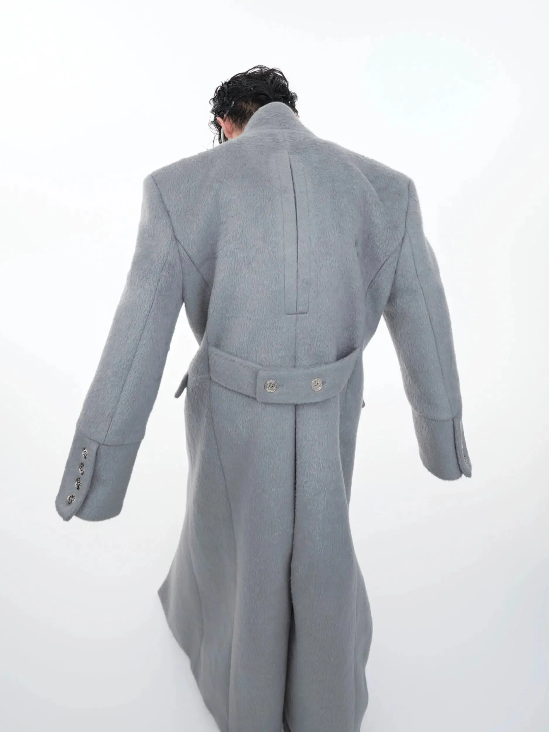 Airplane Button Stand Collar Wool Coat