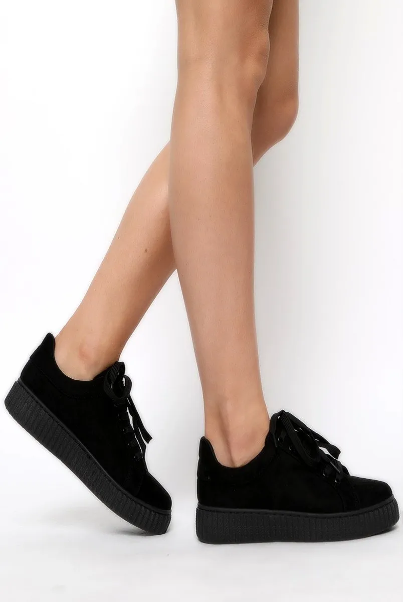 All Black Suede Lace Up Creepers - Fatima