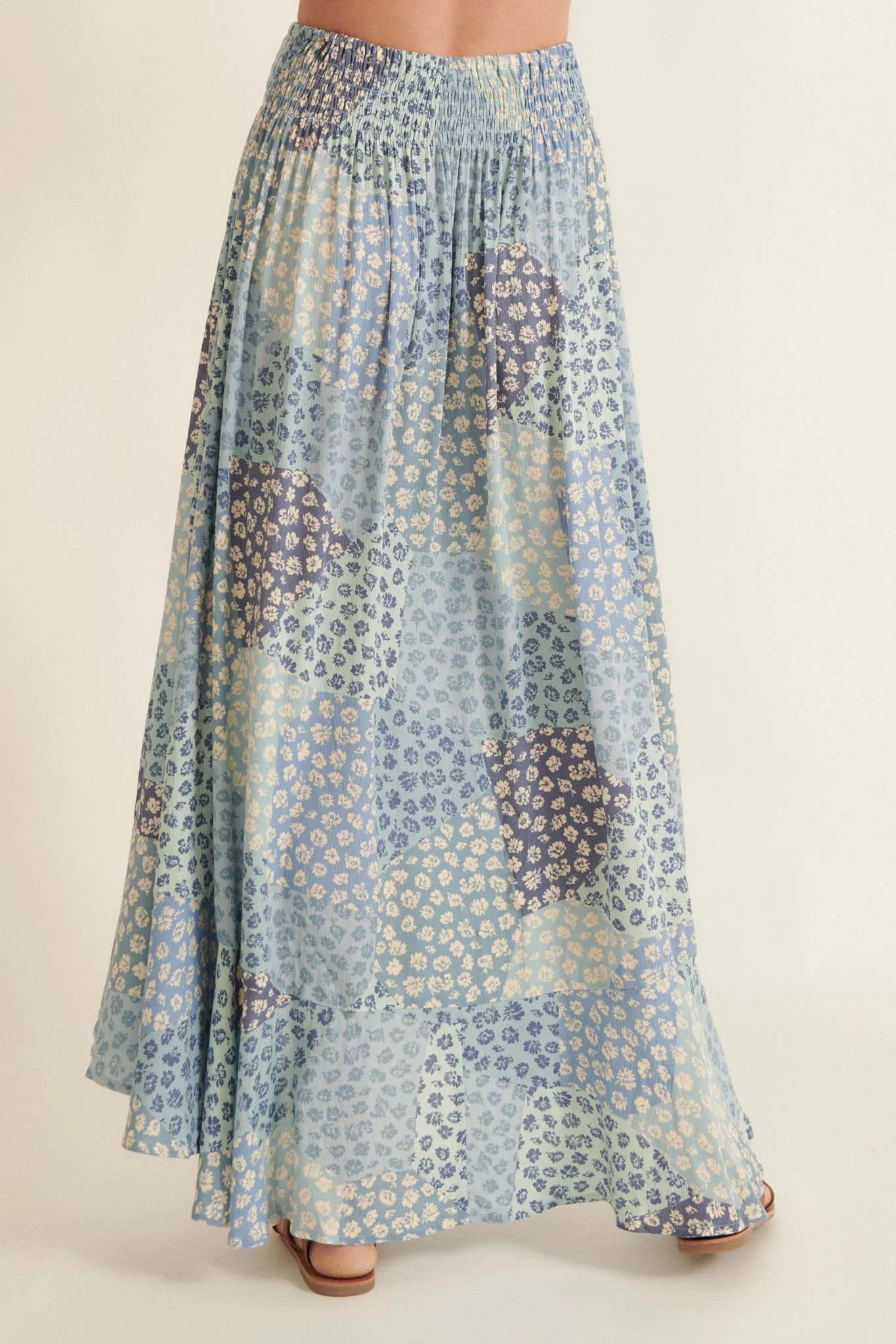 Almost Paradise Floral Patchwork-Print Maxi Skirt