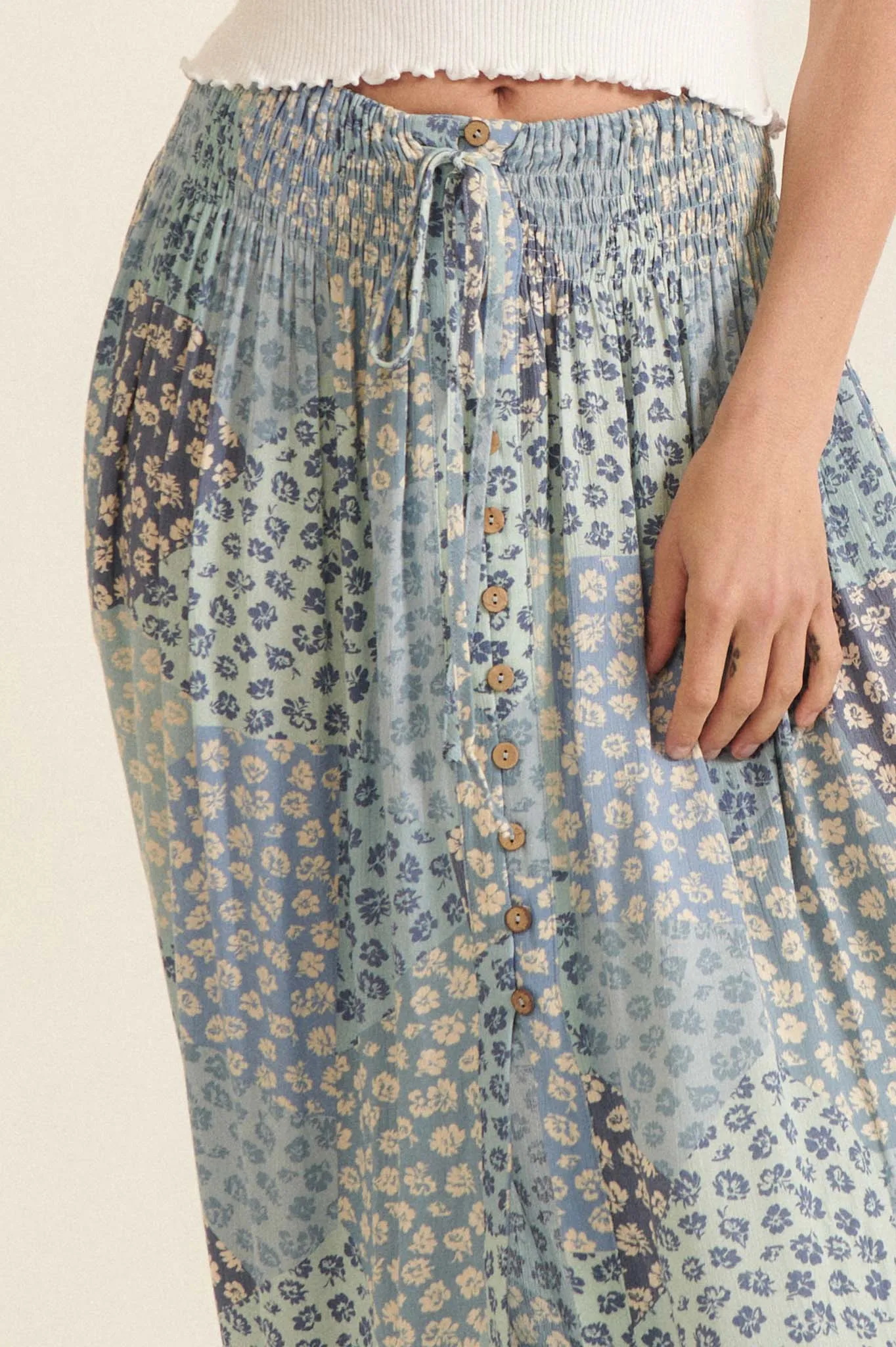 Almost Paradise Floral Patchwork-Print Maxi Skirt