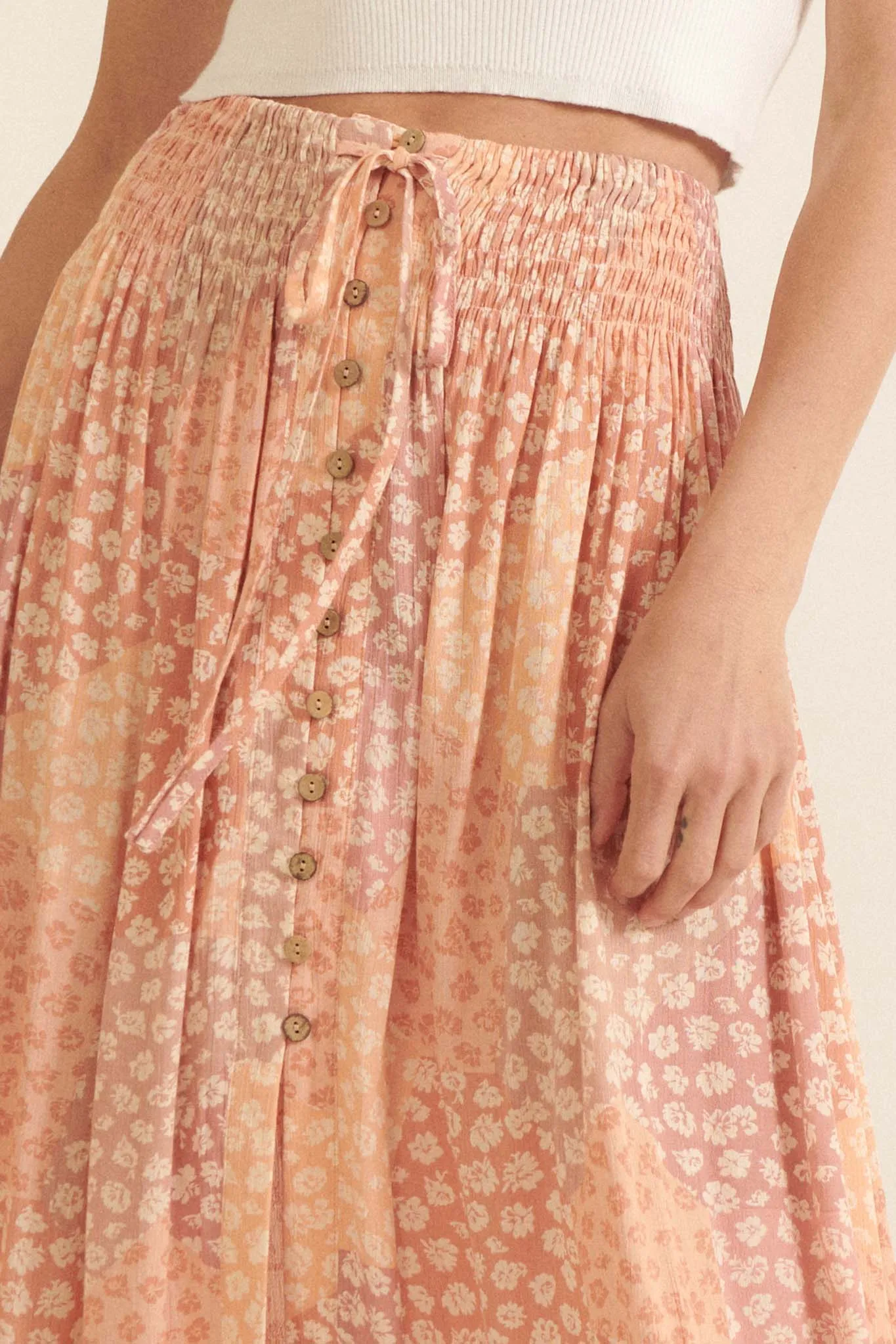 Almost Paradise Floral Patchwork-Print Maxi Skirt