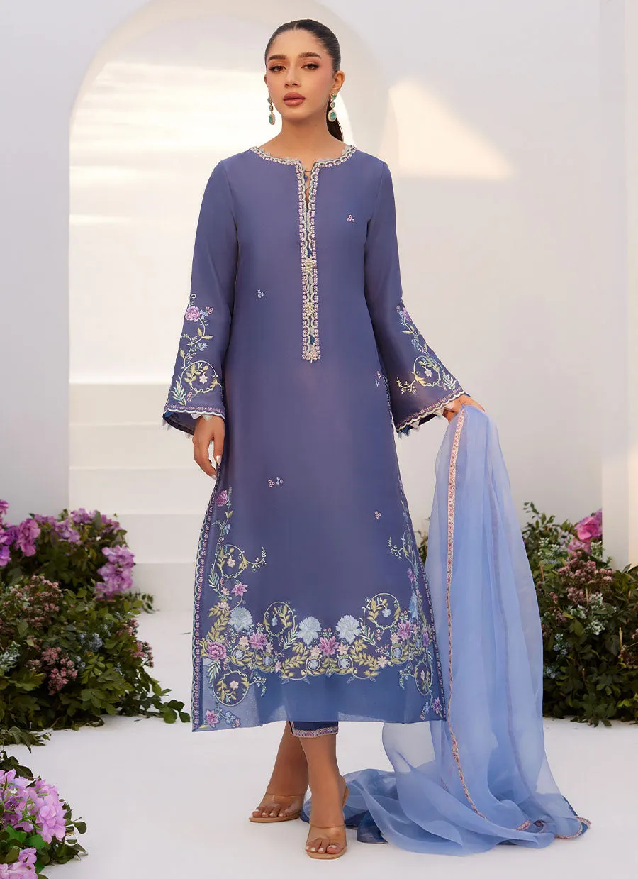 Alo Blue Embroidered Shirt and Dupatta