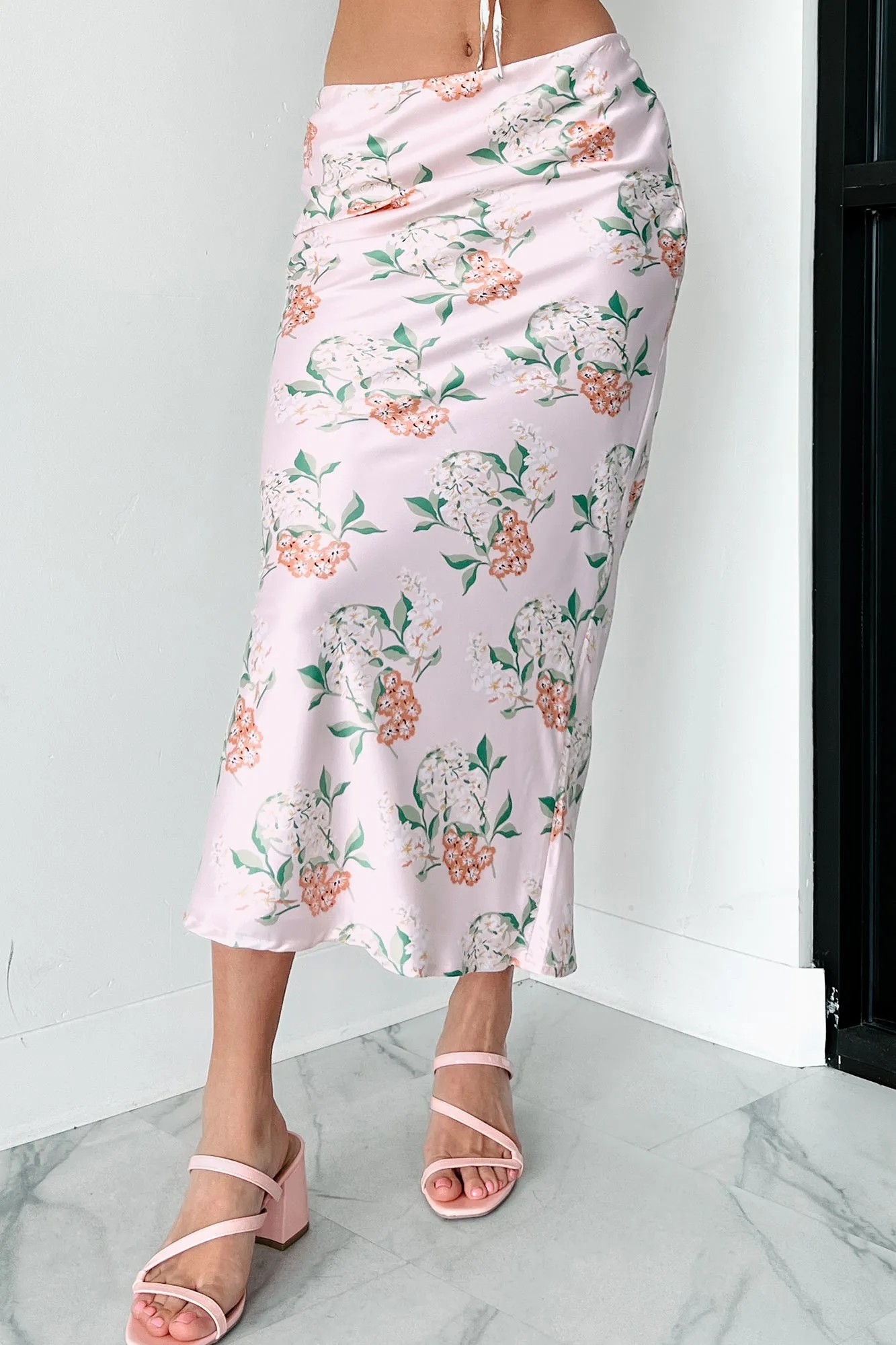 Always Beautiful Floral Satin Skirt (Baby Pink)