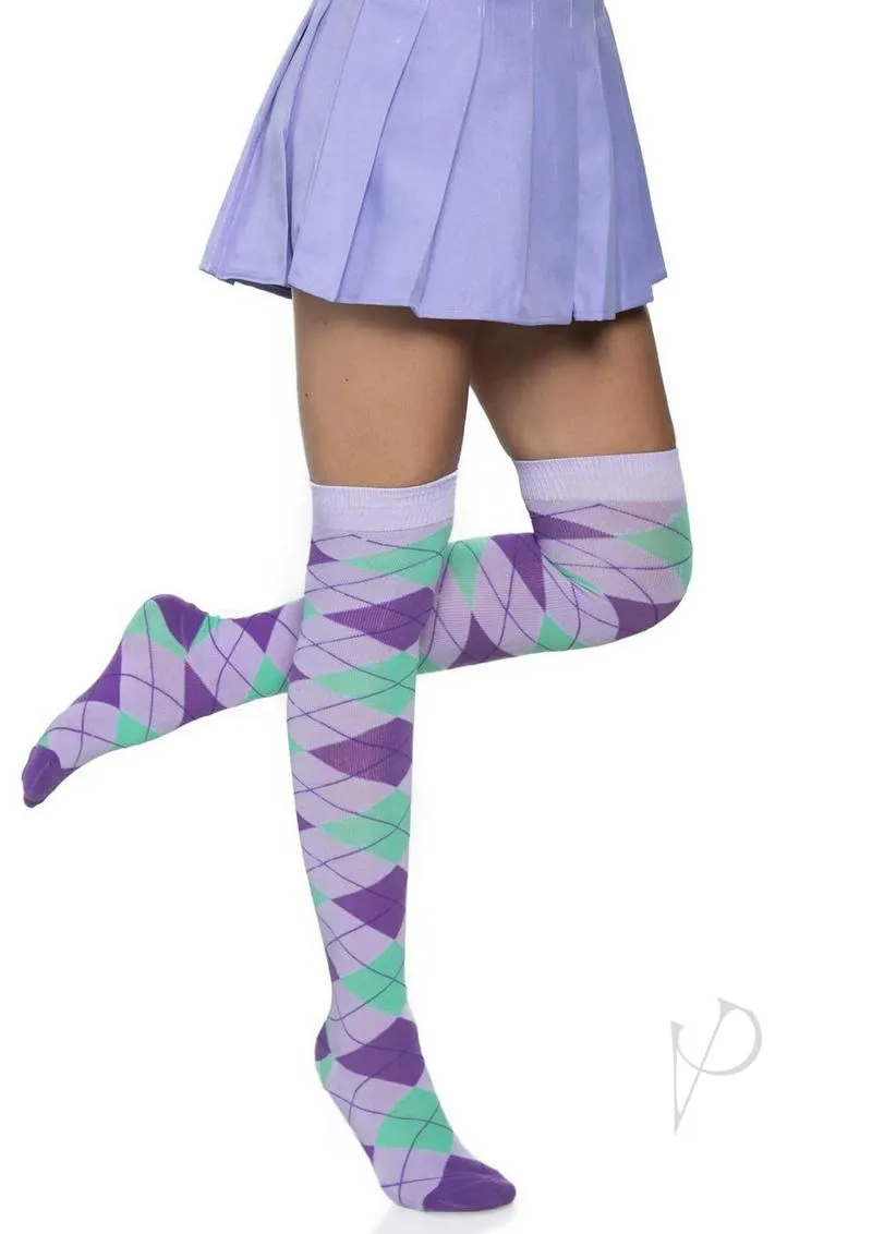 Argyle Knit Over The Knee Socks Os Lav