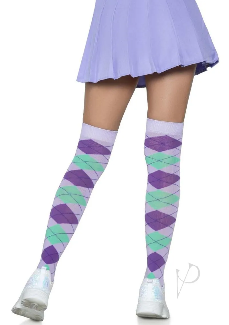 Argyle Knit Over The Knee Socks Os Lav