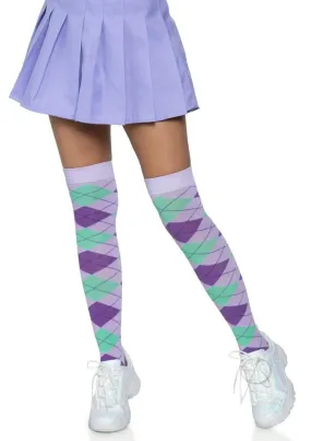 Argyle Knit Over The Knee Socks Os Lav