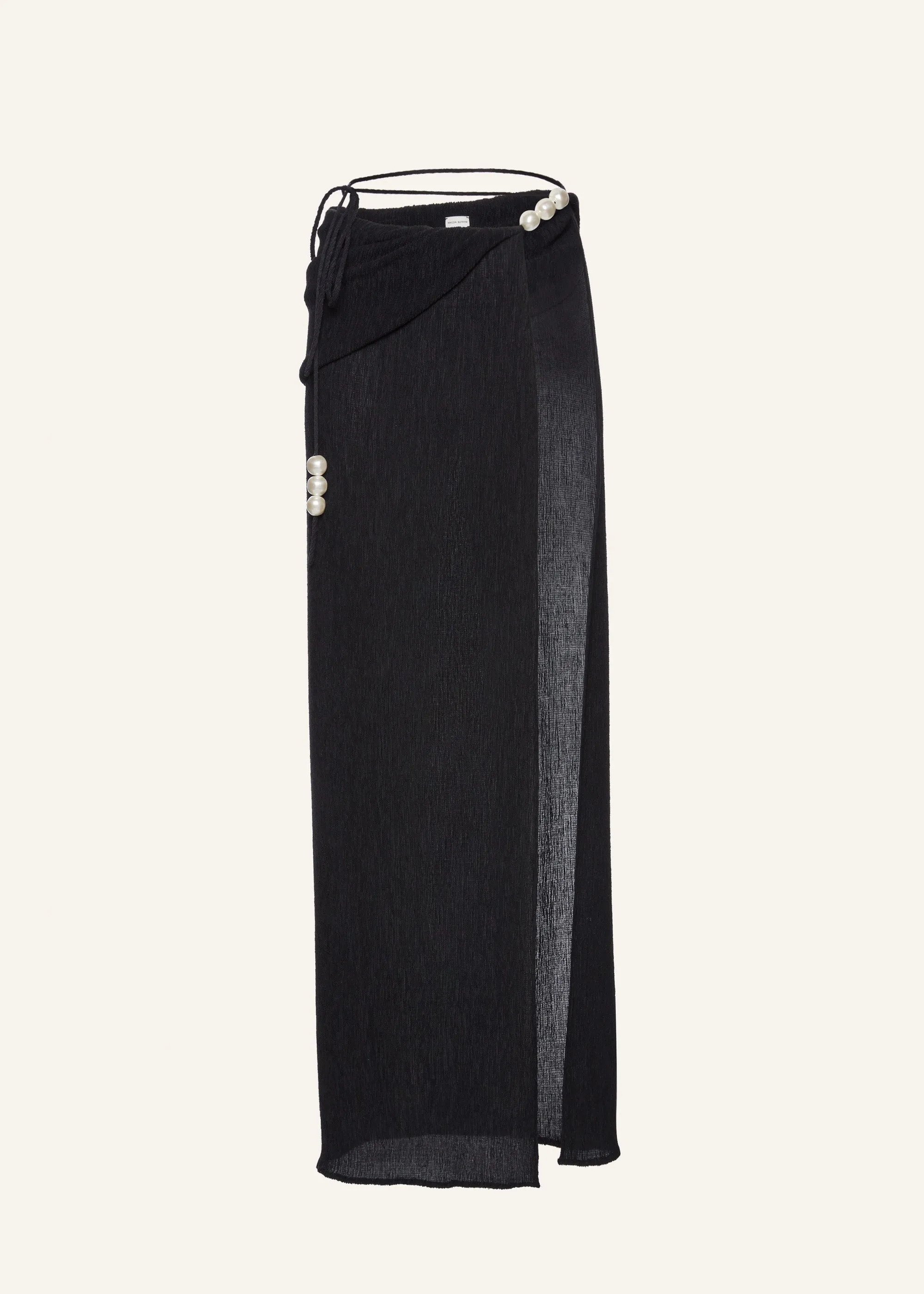 Asymmetrical pearl maxi skirt in black