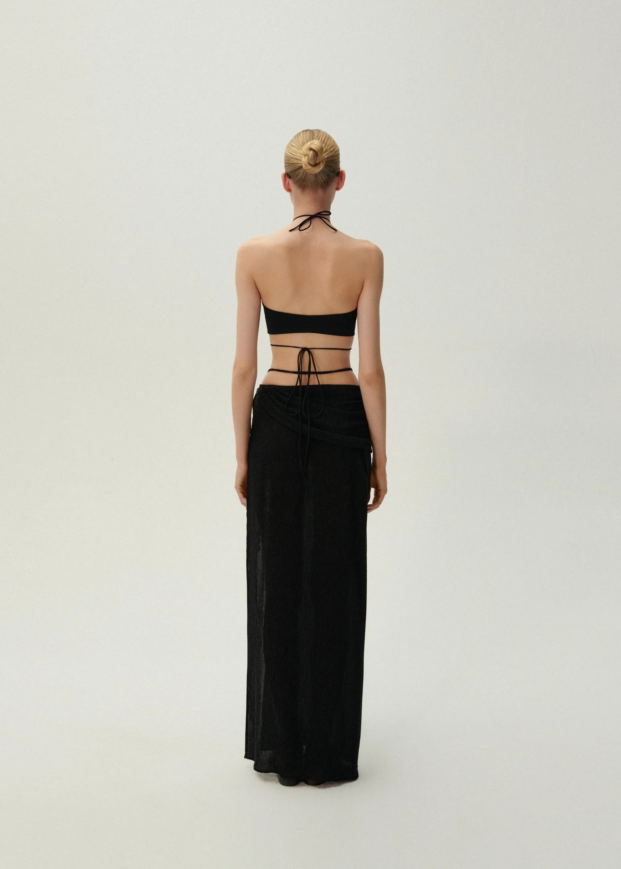 Asymmetrical pearl maxi skirt in black