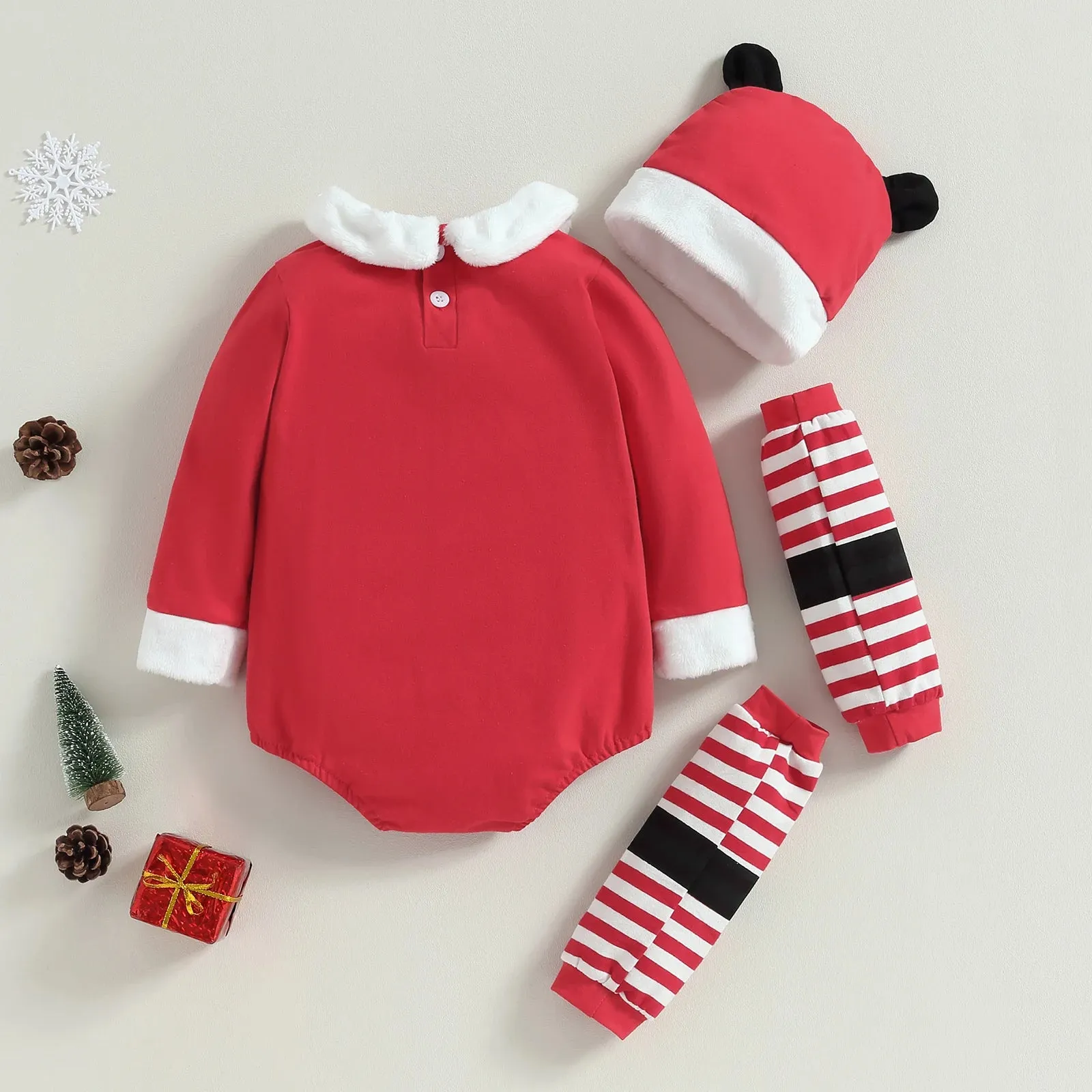 Baby Santa Claus 3 Piece Layette Onesie Set with Leg Warmers