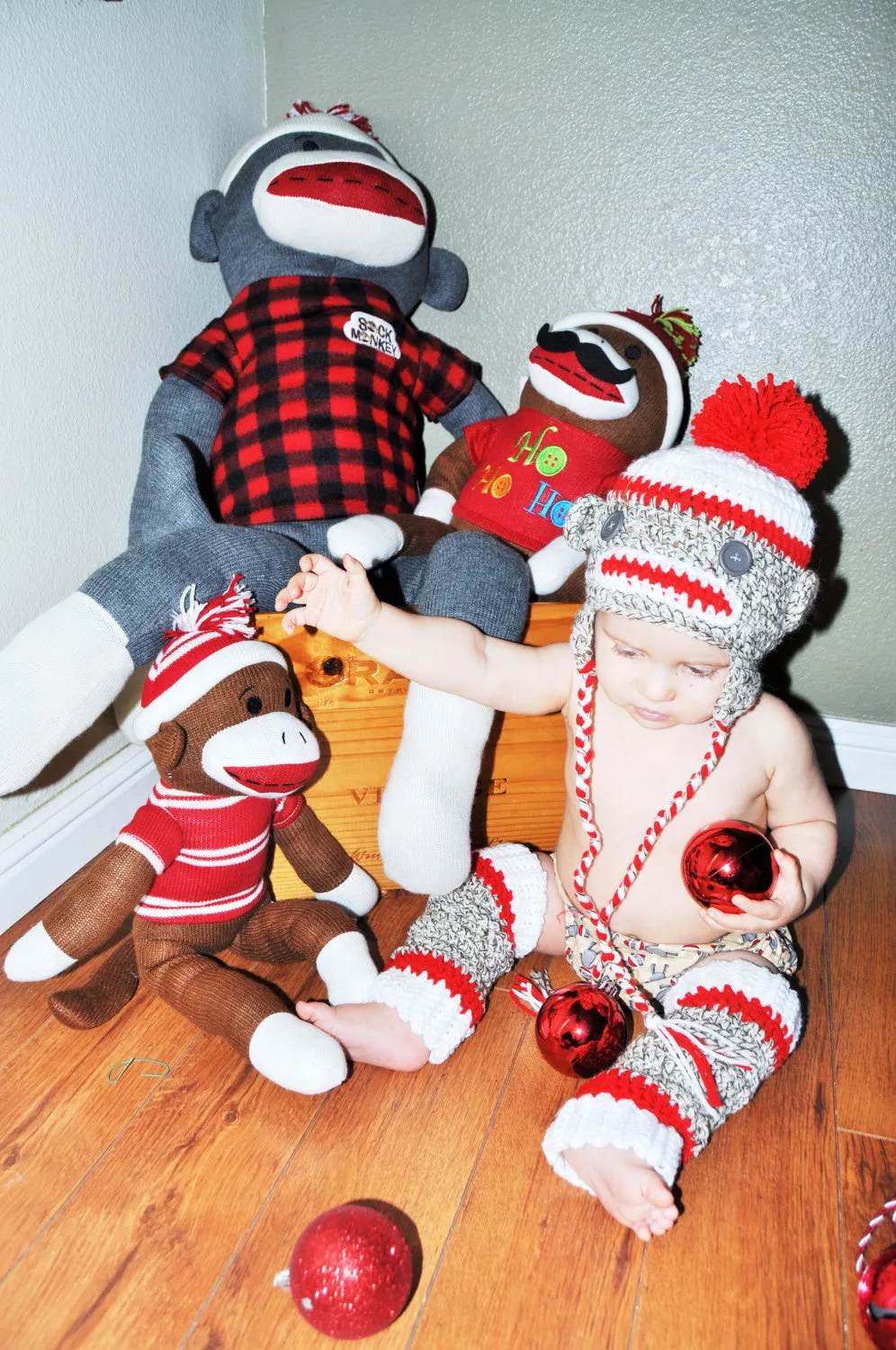 baby/toddler sock monkey set, sock monkey hat, sock monkey leg warmers, sock monkey photo prop, sock monkey cake smash, sock monkey outfit