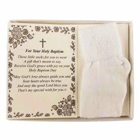 Baptism Keepsake Gift Poetry Baby Boy Socks with Embroidered Cross Design (Size: Age 1-2)