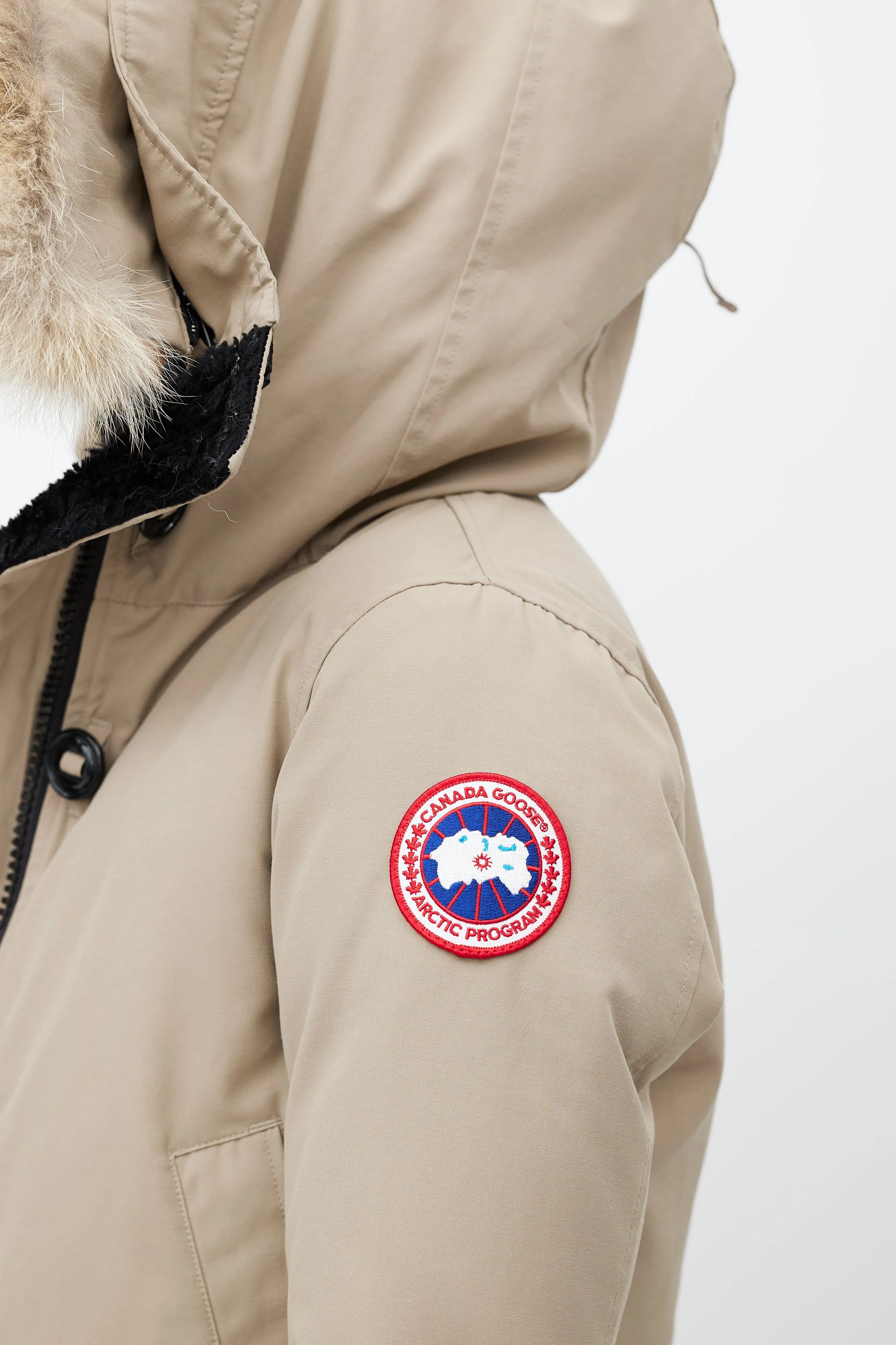 Beige Fur Trim Down Parka