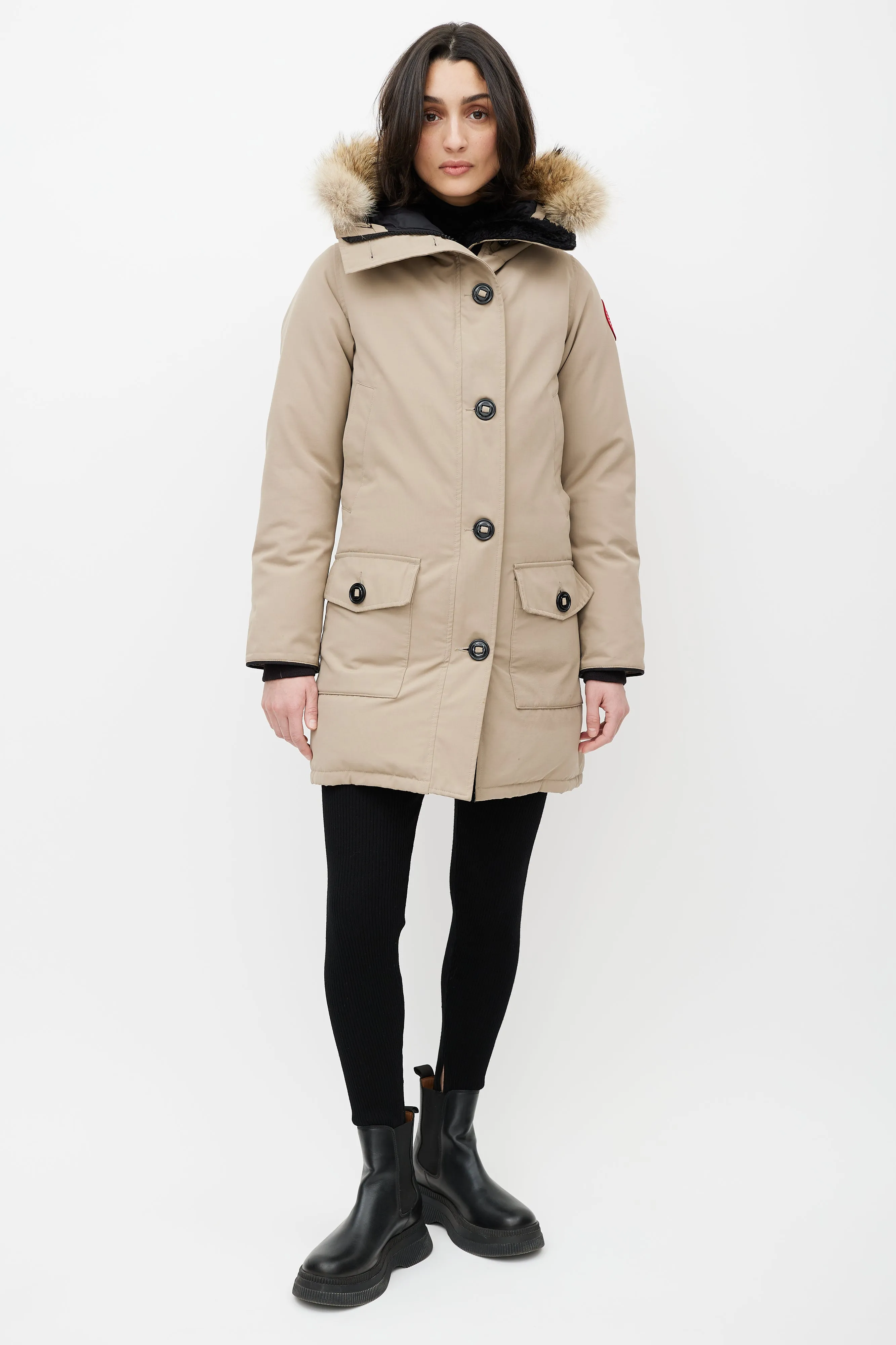 Beige Fur Trim Down Parka