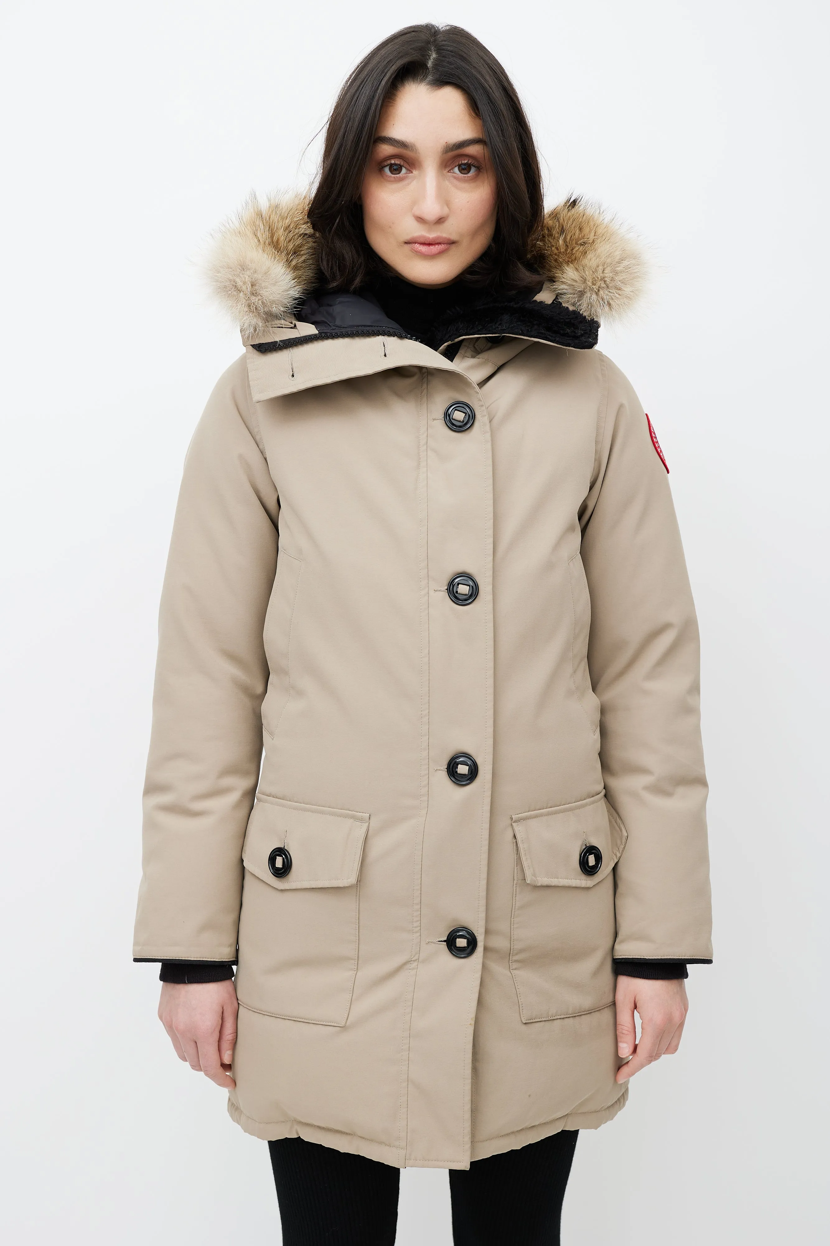 Beige Fur Trim Down Parka