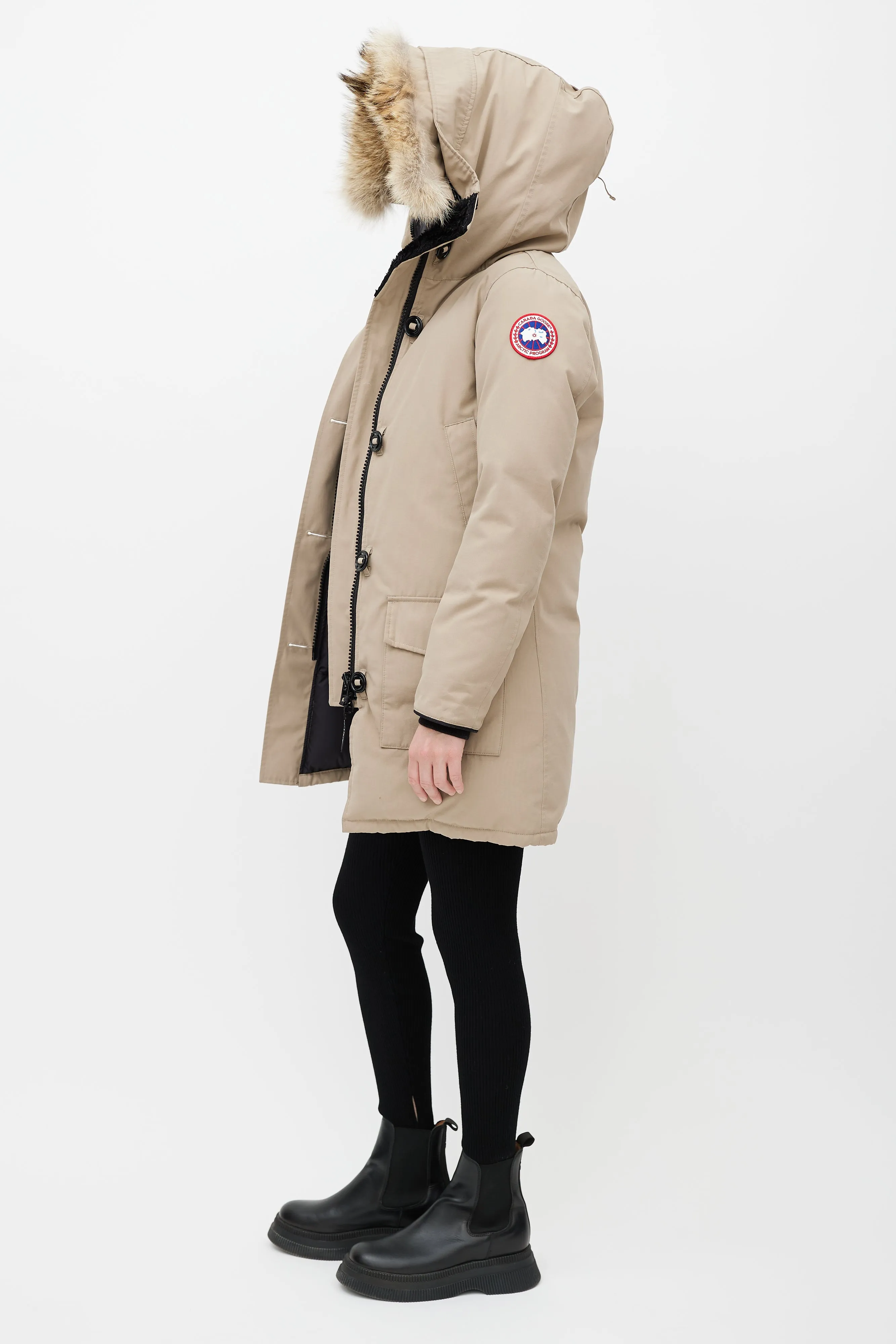 Beige Fur Trim Down Parka