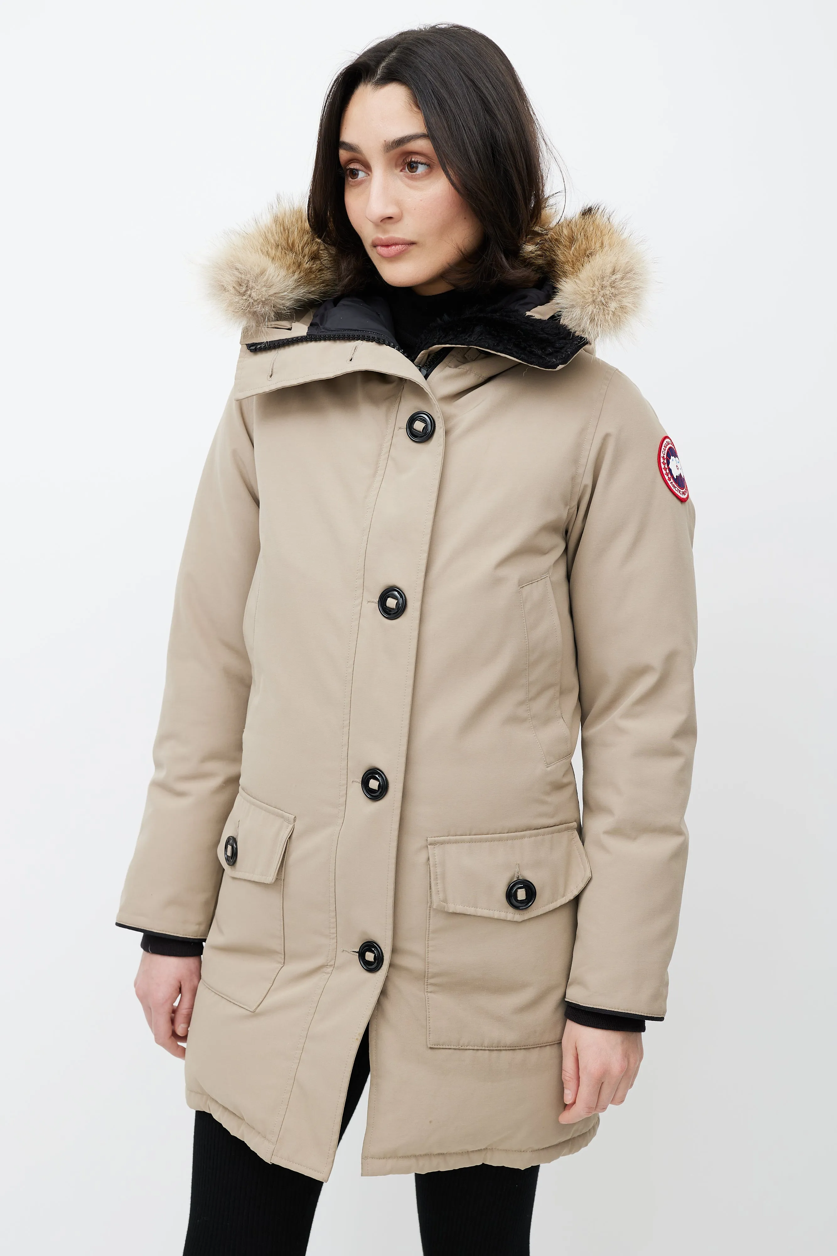 Beige Fur Trim Down Parka