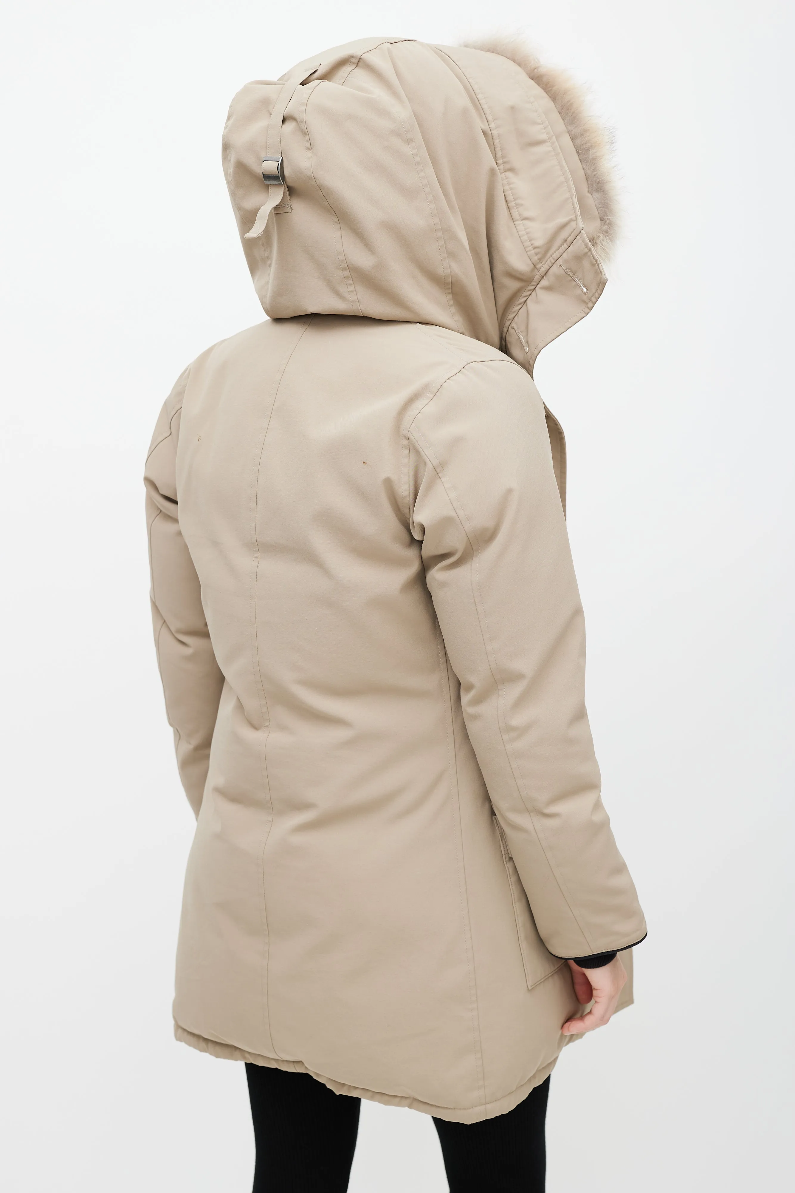 Beige Fur Trim Down Parka