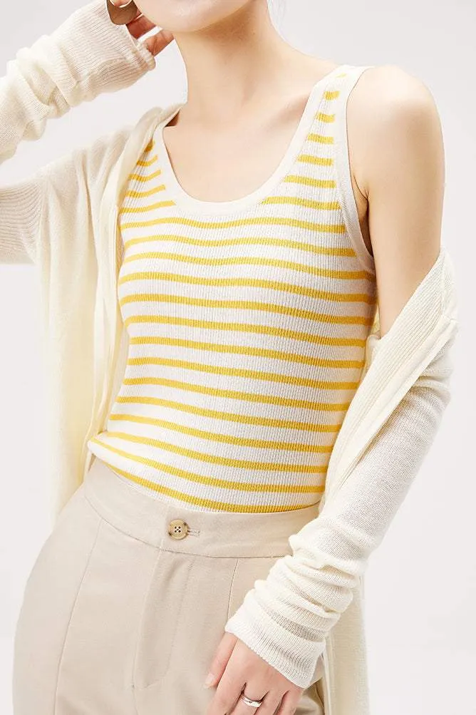 Bi-color Border Pattern Knit Tank Tops - 4 Colors Available