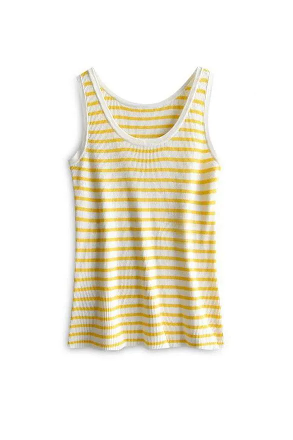 Bi-color Border Pattern Knit Tank Tops - 4 Colors Available