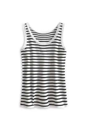 Bi-color Border Pattern Knit Tank Tops - 4 Colors Available