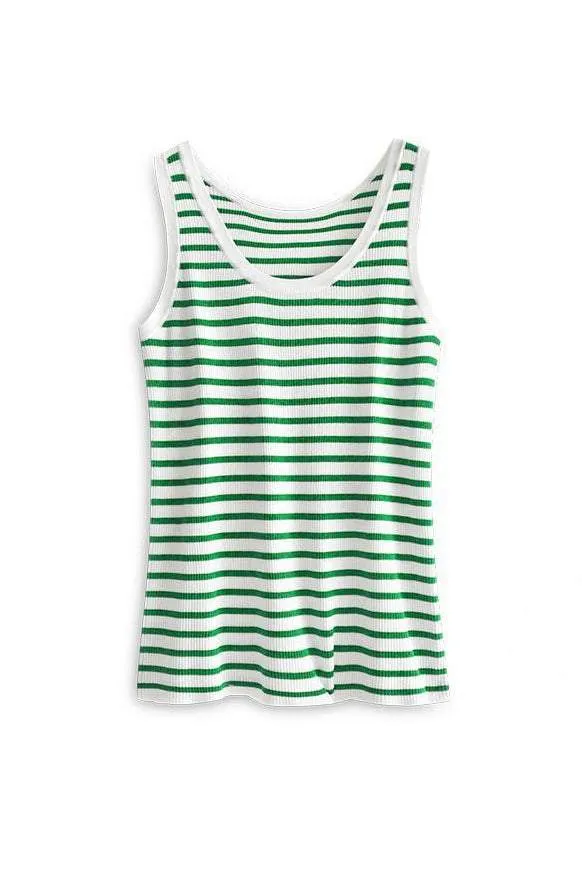 Bi-color Border Pattern Knit Tank Tops - 4 Colors Available