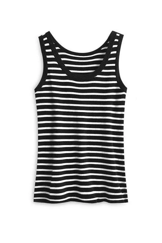 Bi-color Border Pattern Knit Tank Tops - 4 Colors Available